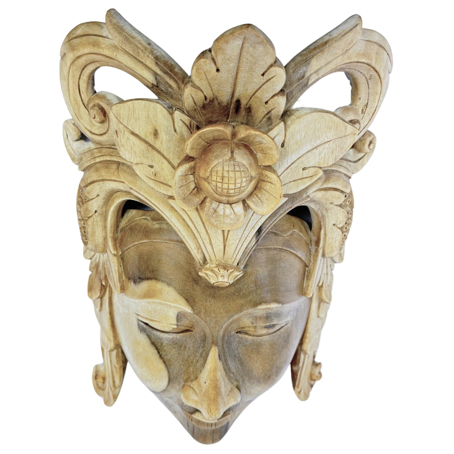 Balinese Mask Dewi Sri Fertility Goddess Hand Carved Wood Carving Bali folk art wall decor - Acadia World Traders