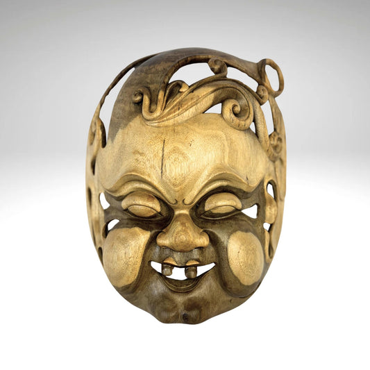 Balinese Mask Demon Baby Demented Face Terrifying Hand Carved Wood Carving Bali folk art wall decor - Acadia World Traders