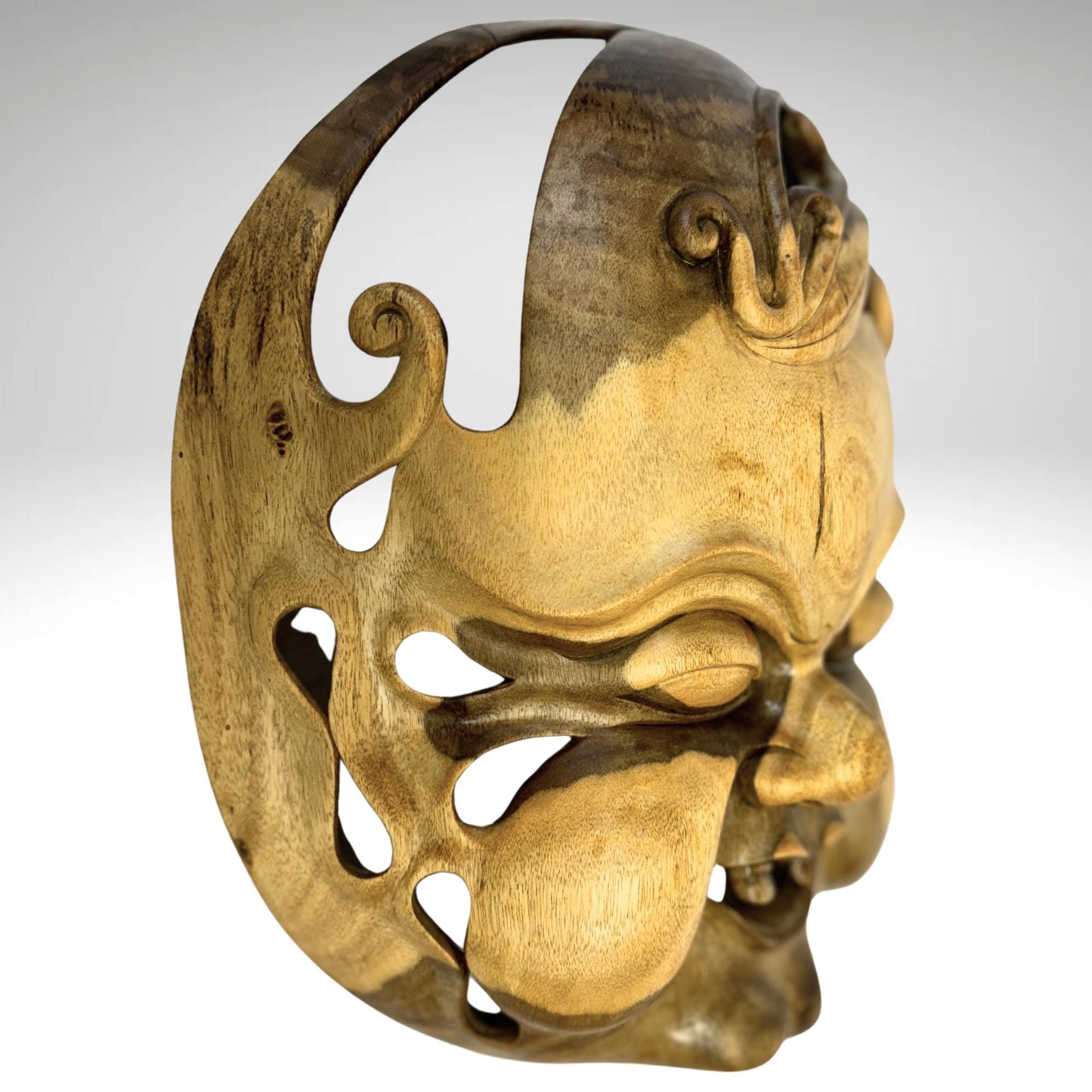 Balinese Mask Demon Baby Demented Face Terrifying Hand Carved Wood Carving Bali folk art wall decor - Acadia World Traders
