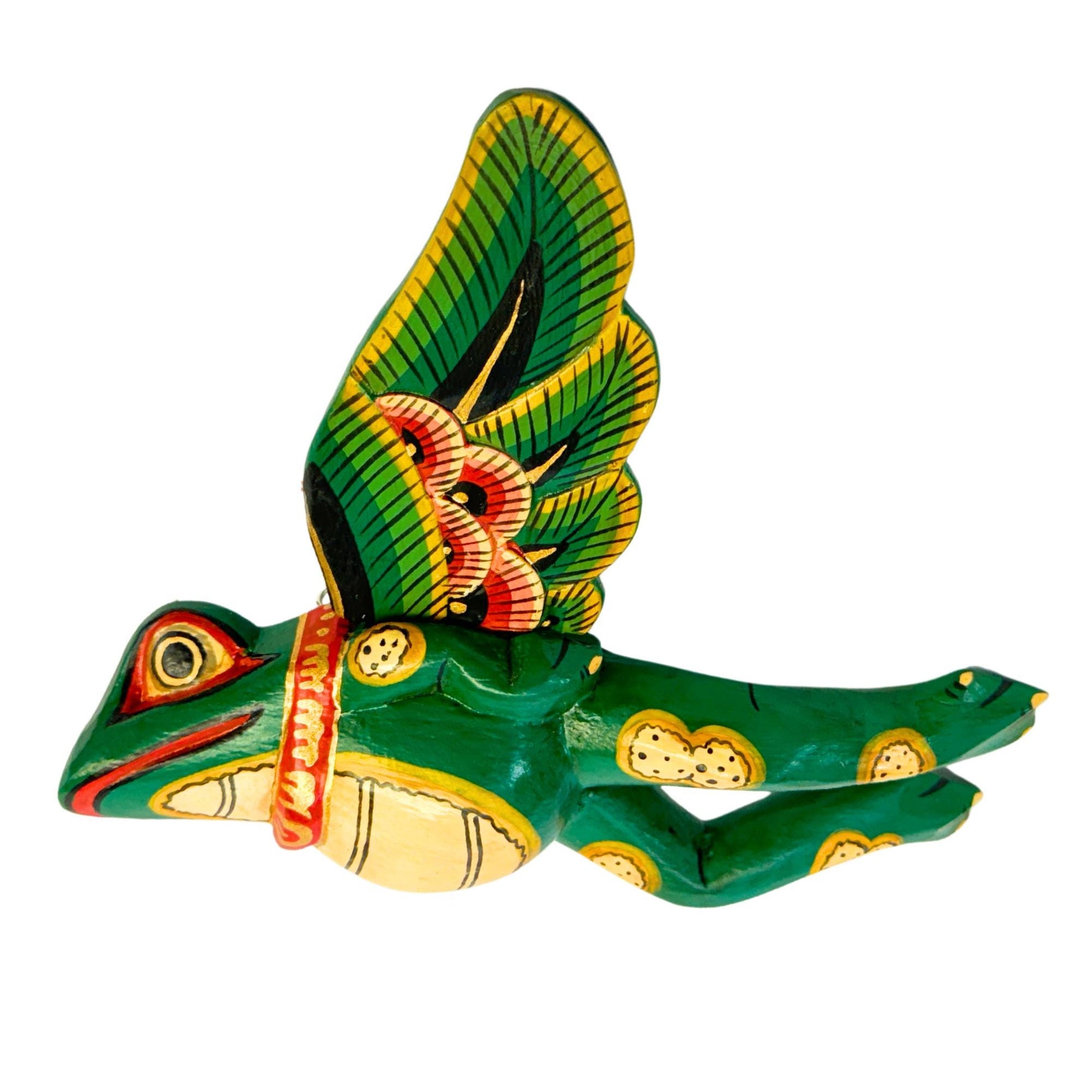 FLYING Frog Mobile Winged Spirit Chaser carved wood Balinese Folk Art green - Acadia World Traders