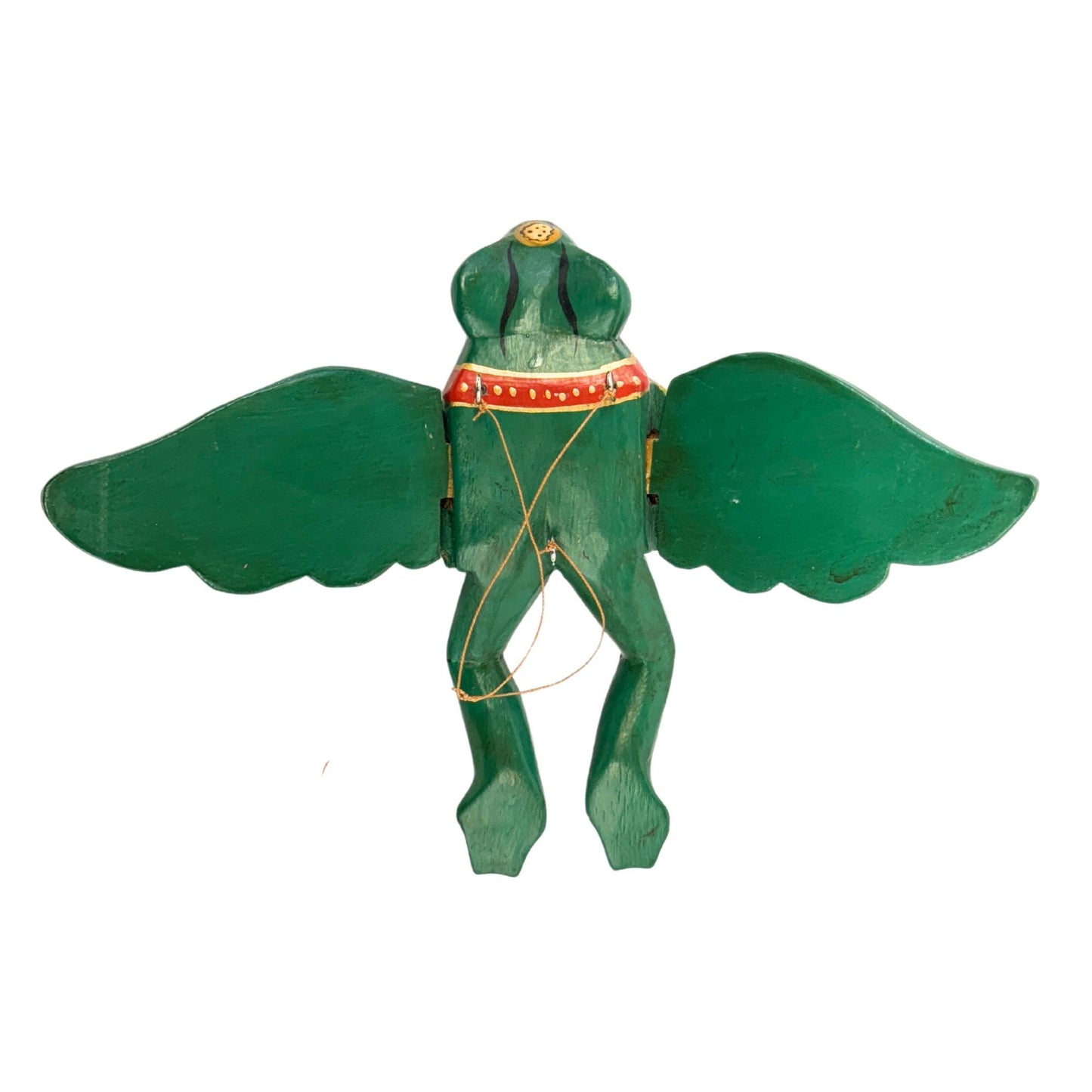 FLYING Frog Mobile Winged Spirit Chaser carved wood Balinese Folk Art green - Acadia World Traders