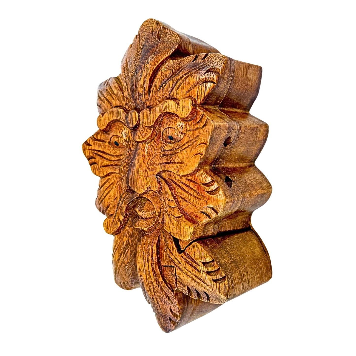 Green Man Forest Spirit  Puzzle stash Wooden Box Trinket Box Jewelry Gift Box Hand Carved Wood