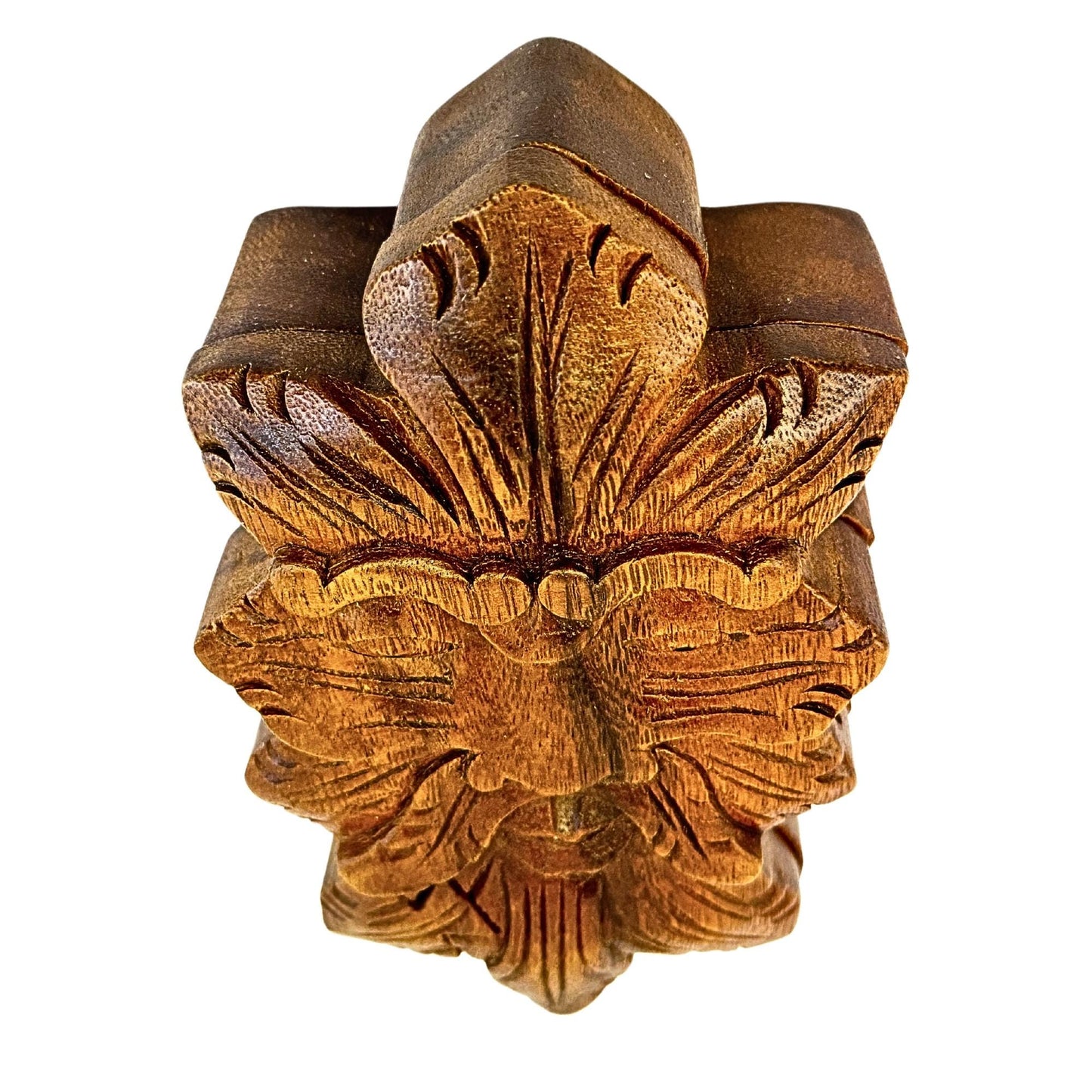 Green Man Forest Spirit  Puzzle stash Wooden Box Trinket Box Jewelry Gift Box Hand Carved Wood
