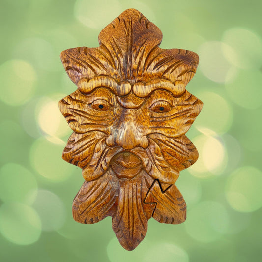 Green Man Forest Spirit  Puzzle stash Wooden Box Trinket Box Jewelry Gift Box Hand Carved Wood