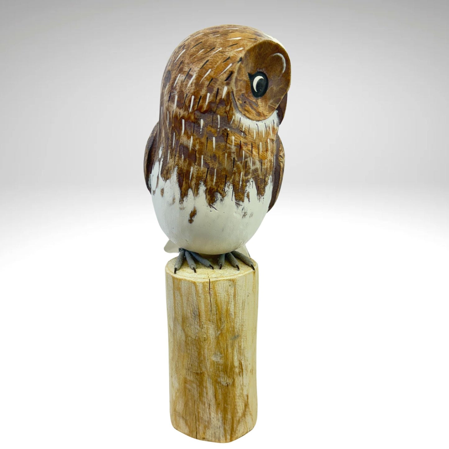Barn Owl Bird Sculpture Hand carved & Painted Bird Wood Statue wildlife bird carving Hand Carved, Hand Painted Wooden Bird Sculpture