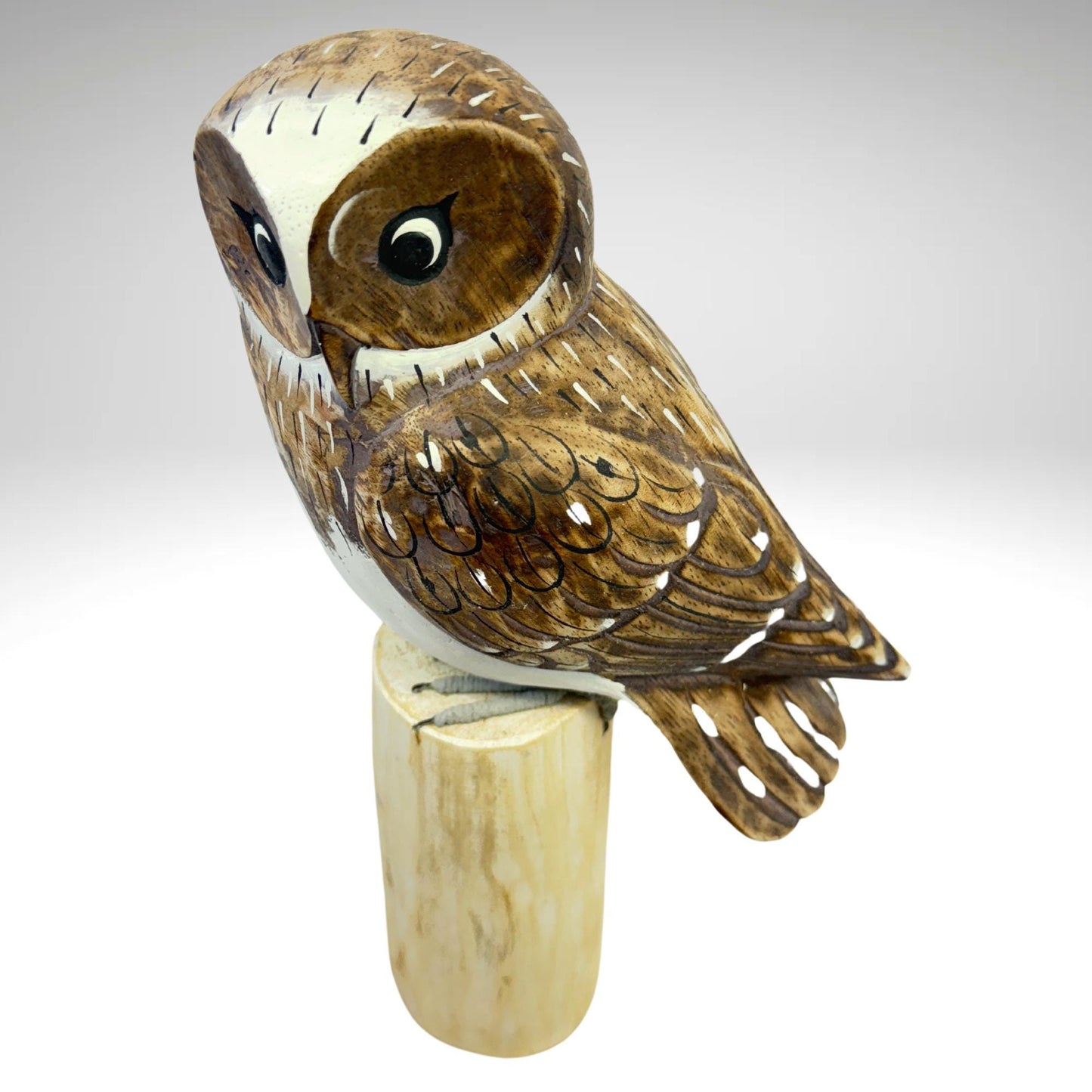 Barn Owl Bird Sculpture Hand carved & Painted Bird Wood Statue wildlife bird carving Hand Carved, Hand Painted Wooden Bird Sculpture
