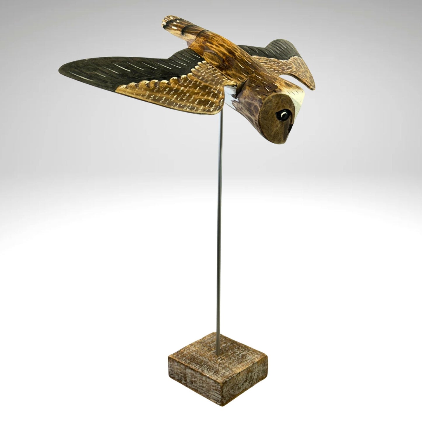 Swooping Barn Owl Bird Sculpture Hand carved Painted Bird Wood Statue wildlife bird carving Hand Carved, Hand Painted Wooden Bird Sculpture