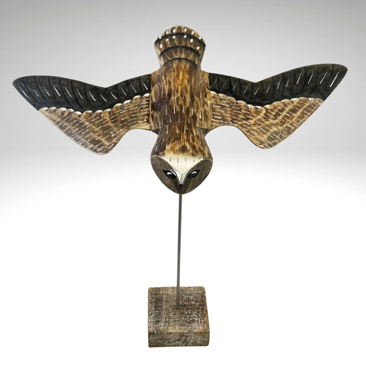 Swooping Barn Owl Bird Sculpture Hand carved Painted Bird Wood Statue wildlife bird carving Hand Carved, Hand Painted Wooden Bird Sculpture