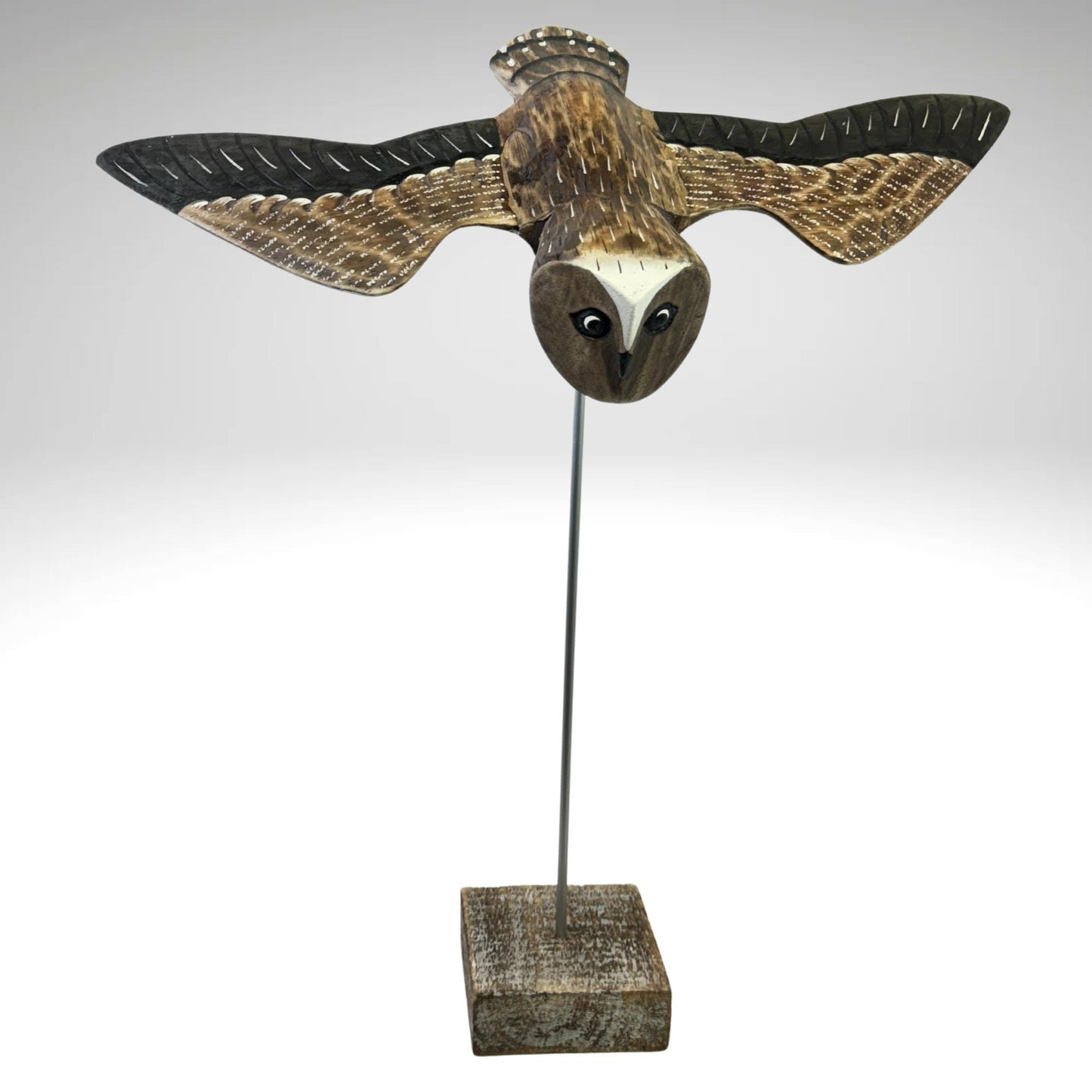 Swooping Barn Owl Bird Sculpture Hand carved Painted Bird Wood Statue wildlife bird carving Hand Carved, Hand Painted Wooden Bird Sculpture