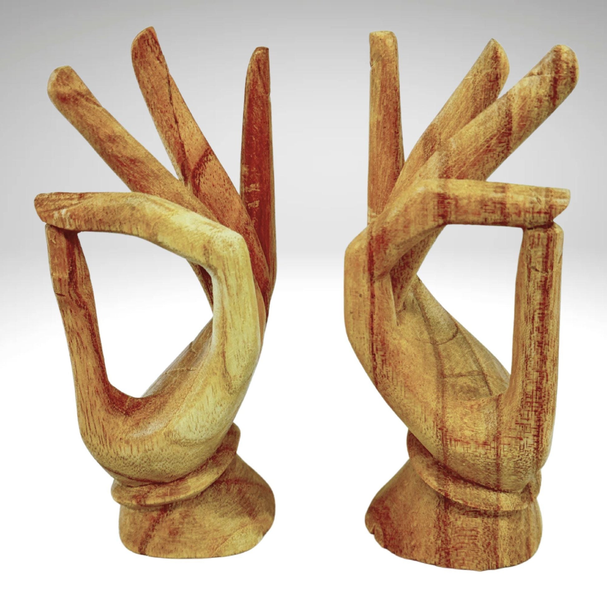 Balinese Buddha Mudra Namaste Blessing Hands Statue Wood Carving Sculpture  Jewelry Display hand carved Bali art carved wooden hands - Acadia World Traders