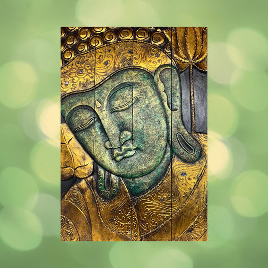 Buddha Carved Wooden Panel Wall Art Folding Screen Wood Carving Balinese   Eclectic Asian Style Boho Decor Gold Verdigris Green