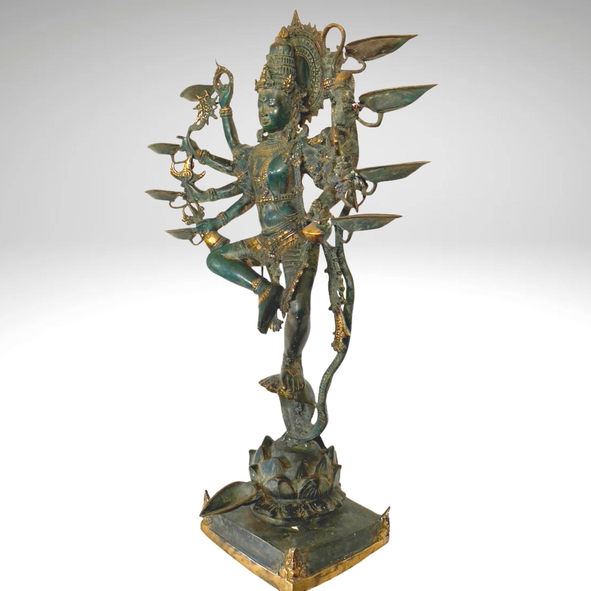 Shiva Nataraja Sculpture Lord of Cosmic Dance Deepam Lamps Handmade Lost Cast Bronze Hindu Art Statue 26&quot; - Acadia World Traders