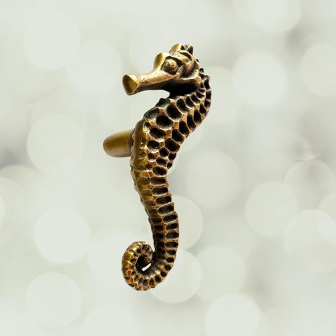 Brass Seahorse Knob Cabinet Handle Drawer Pull hook Bali Art Nautical Beach Cottage Decor