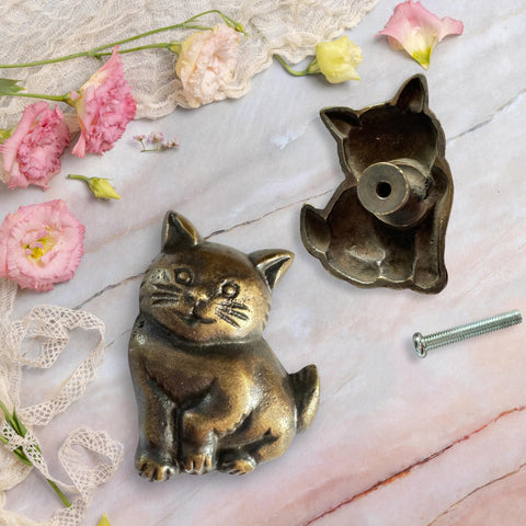 Cat Knob handle Drawer Pull Kitten Kitty handmade solid brass Childs room Home decor