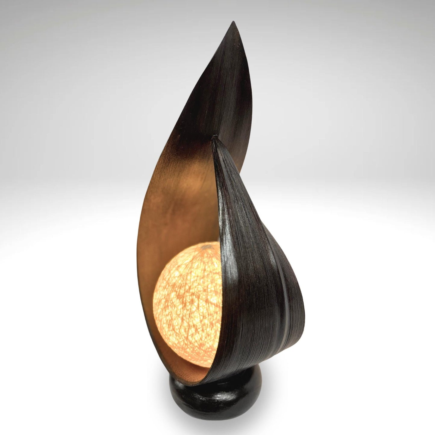 Accent Table Lamp Natural Upcycled Palm Frond Sheath Teardrop Boho Decor Handmade Balinese Homeware Art Coffee