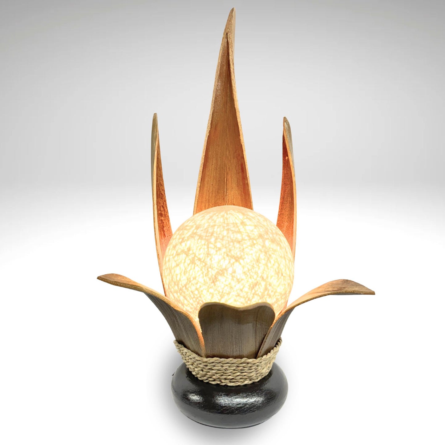 Handmade Palm Frond Lotus Lamp: Boho Accent Lighting