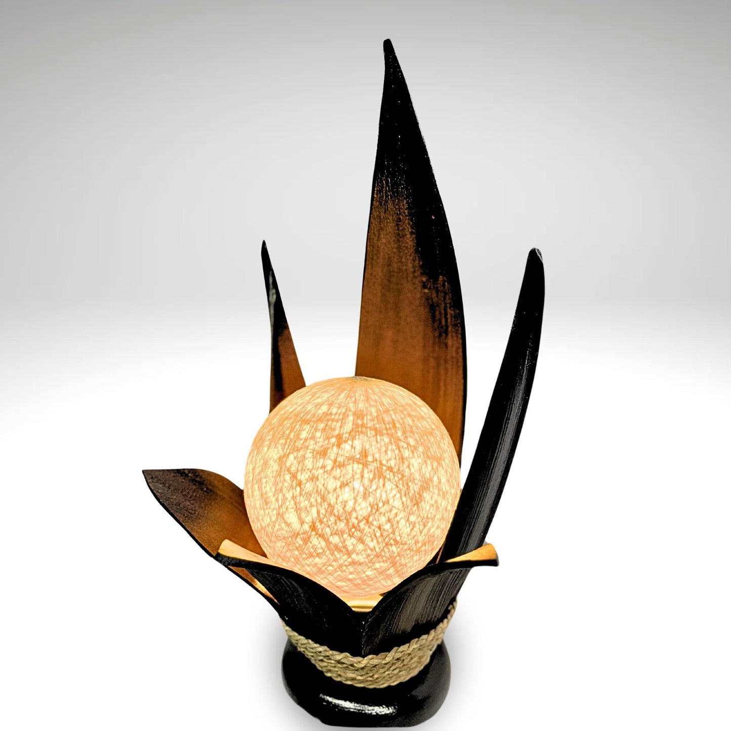 Handmade Palm Leaf Lotus Lamp: Boho Accent Table Decor