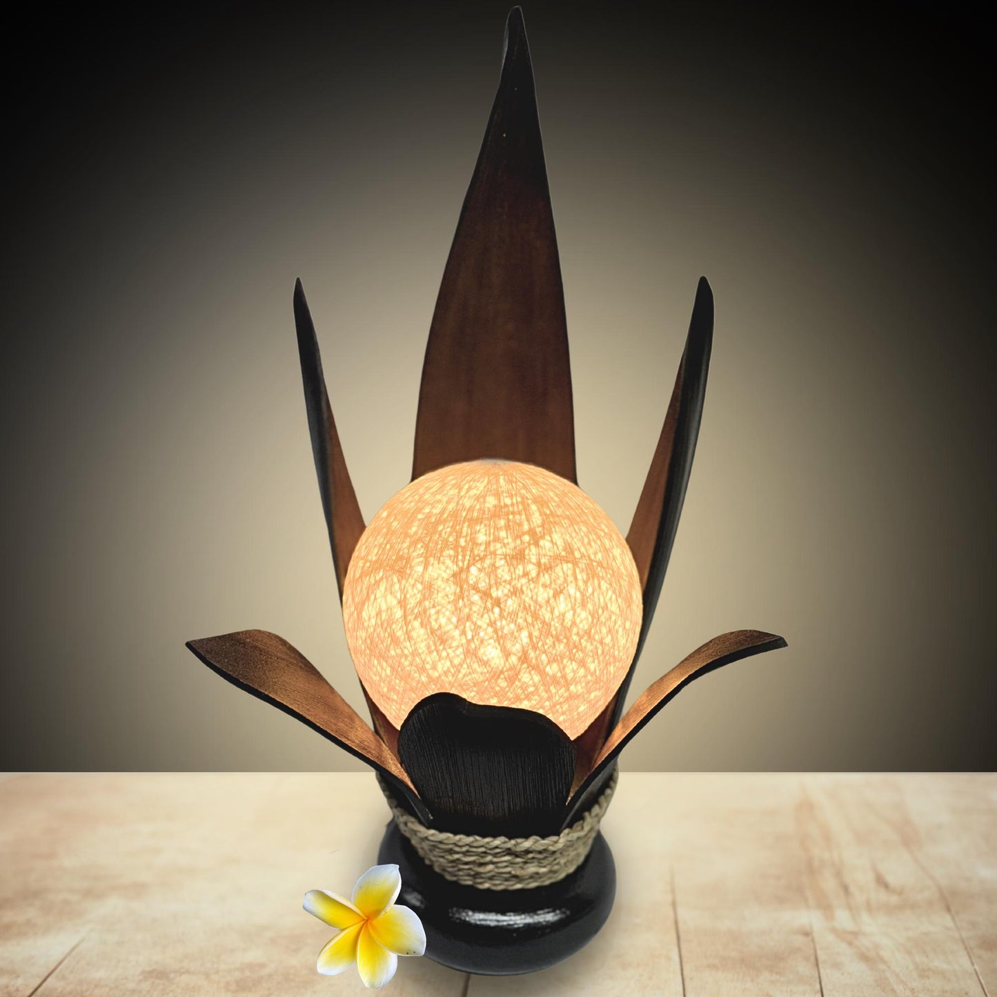 Handmade Palm Leaf Lotus Lamp: Boho Accent Table Decor