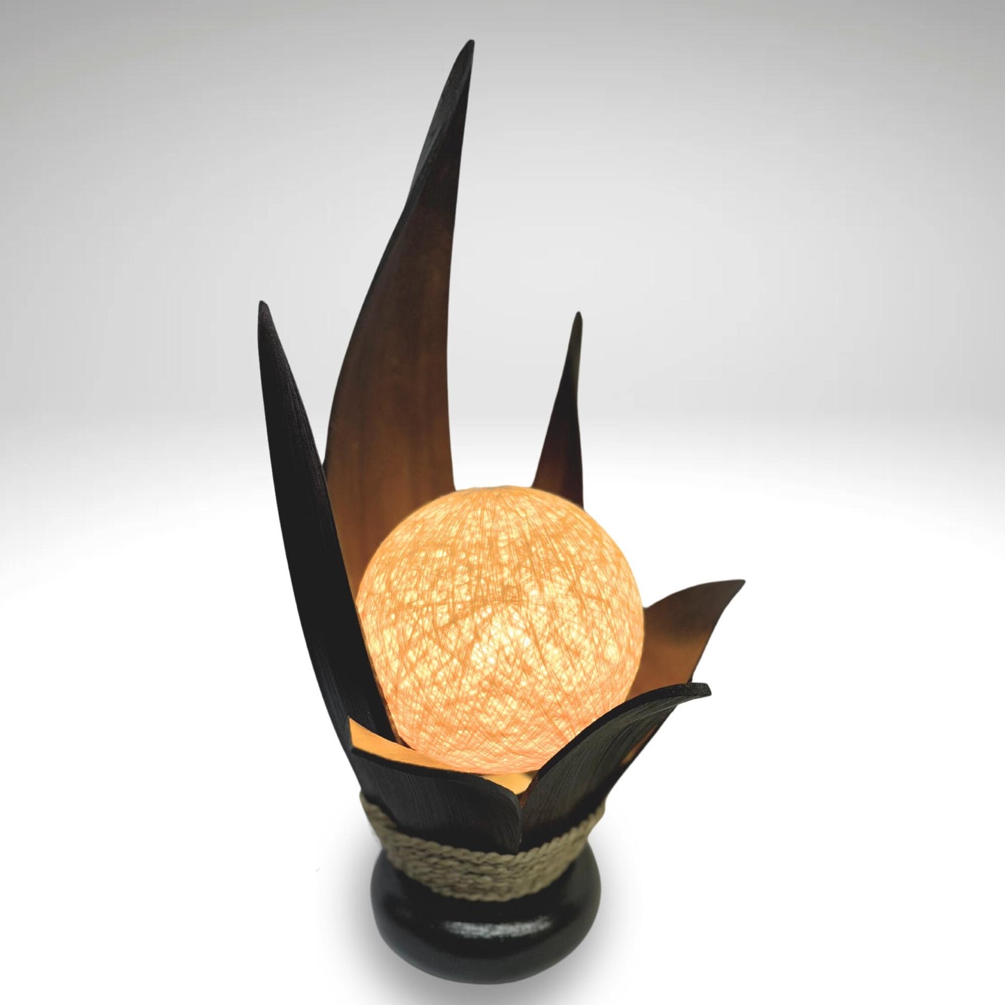 Handmade Palm Leaf Lotus Lamp: Boho Accent Table Decor