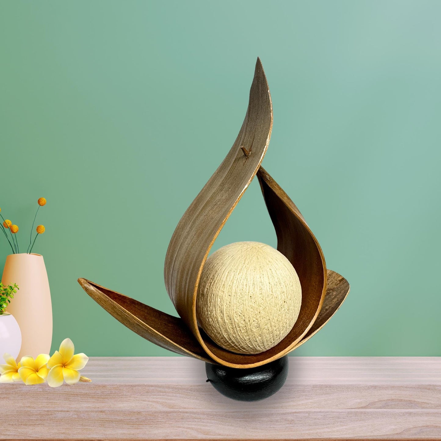 Handmade Palm Frond Accent Lamp: Natural Organic Boho Decor