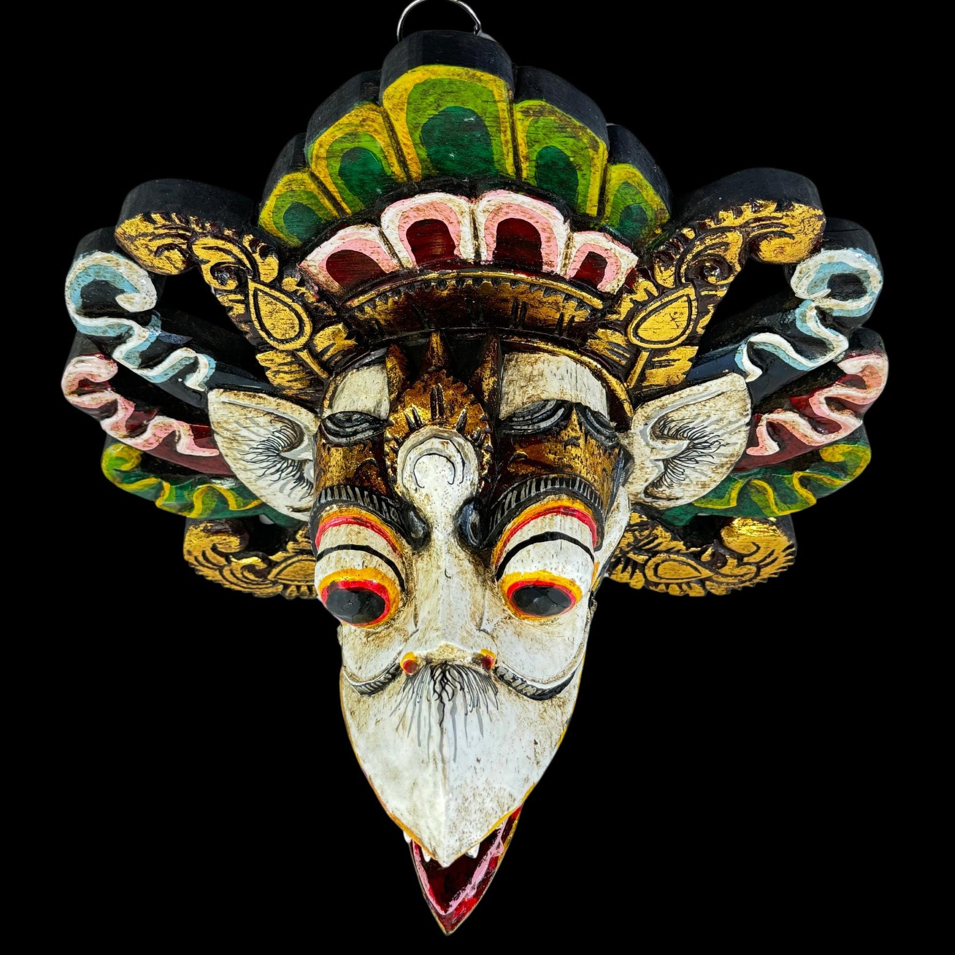 Balinese Garuda Mythical Hindu Eagle Mask Protector Hand Wall Decor Carved Wood Carving Bali Folk  Art Indonesian - Acadia World Traders