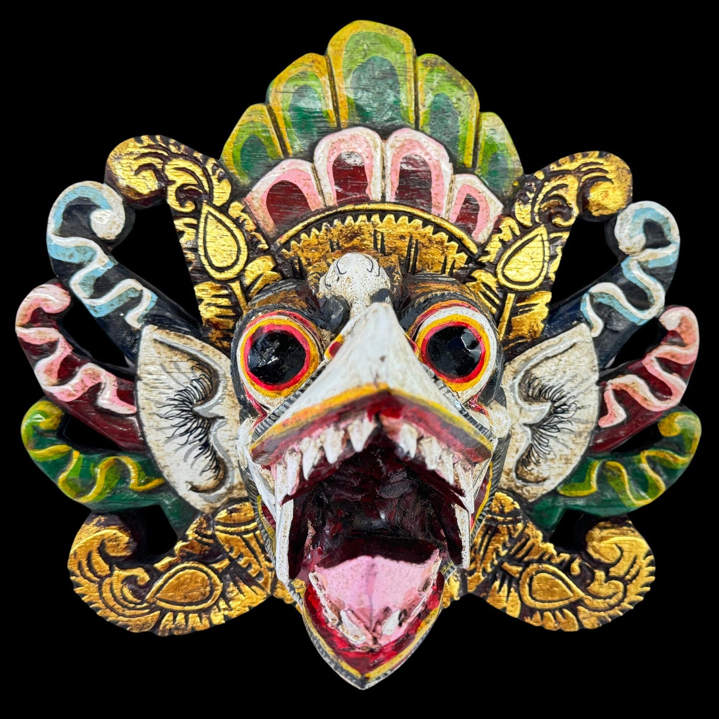 Balinese Garuda Mythical Hindu Eagle Mask Protector Hand Wall Decor Carved Wood Carving Bali Folk  Art Indonesian - Acadia World Traders