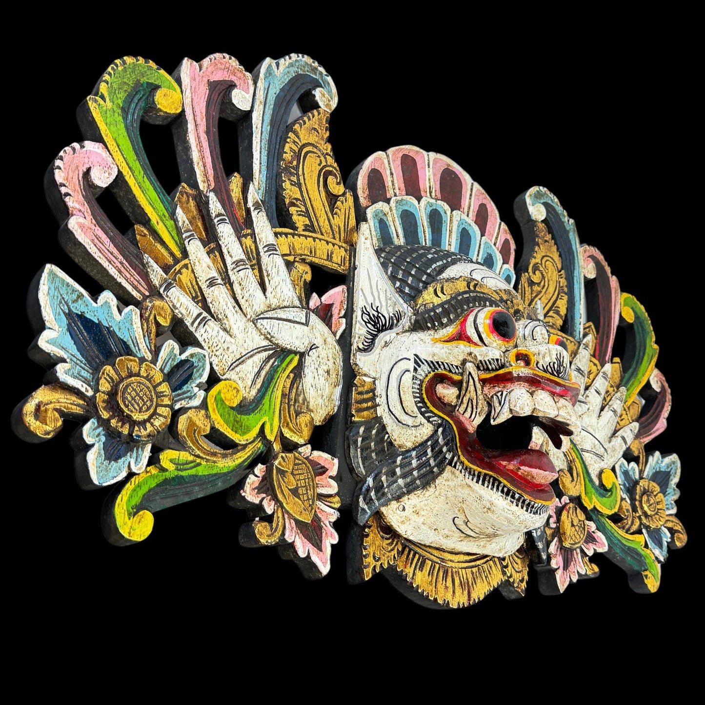 Balinese Mask Boma Barong Bhoma Protector Guardian  Mask Polychrome Hand Carved wood Carving Bali Folk Art Wall Decor - Acadia World Traders