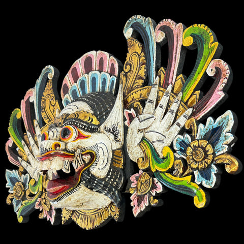 Balinese Mask Boma Barong Bhoma Protector Guardian  Mask Polychrome Hand Carved wood Carving Bali Folk Art Wall Decor