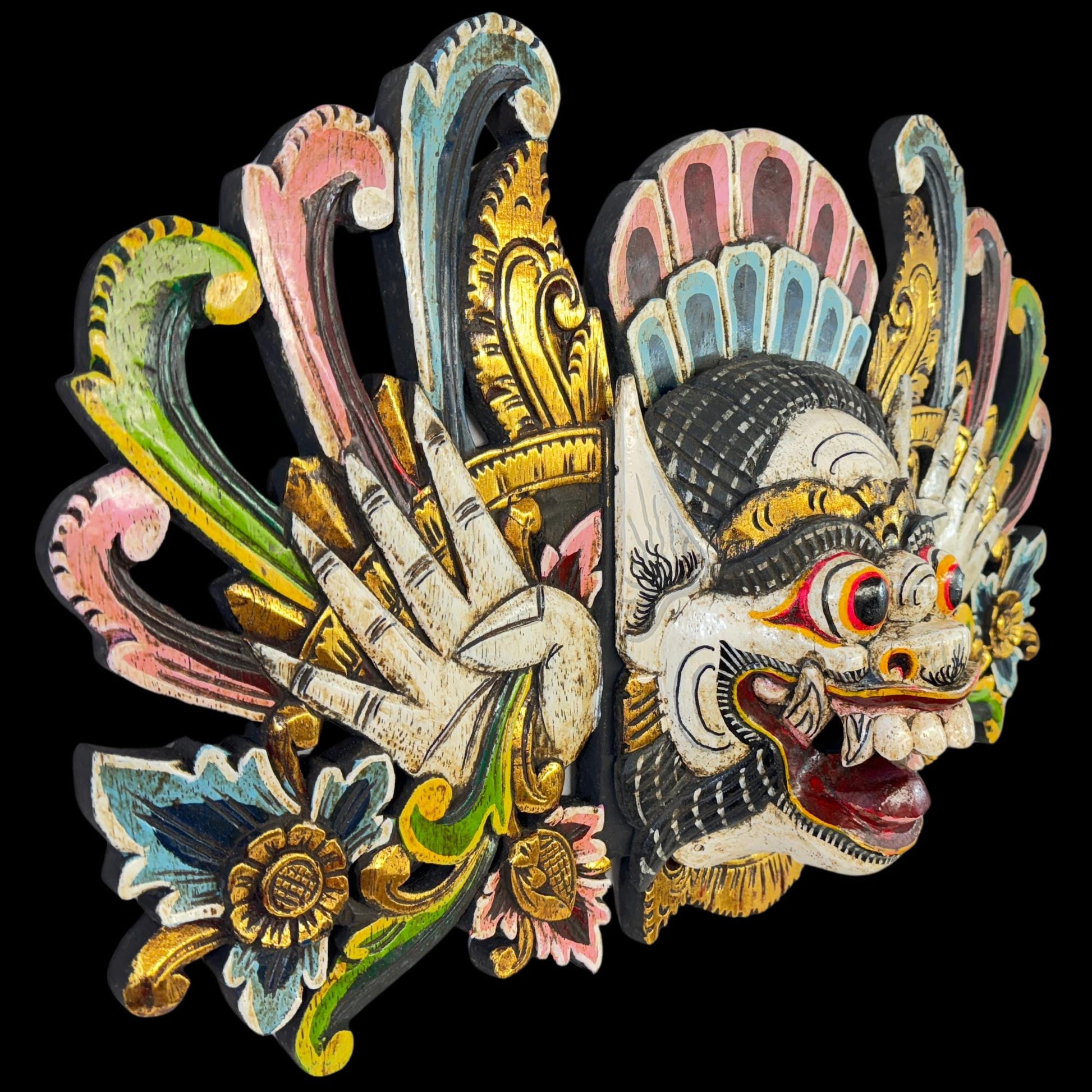 Balinese Mask Boma Barong Bhoma Protector Guardian  Mask Polychrome Hand Carved wood Carving Bali Folk Art Wall Decor - Acadia World Traders