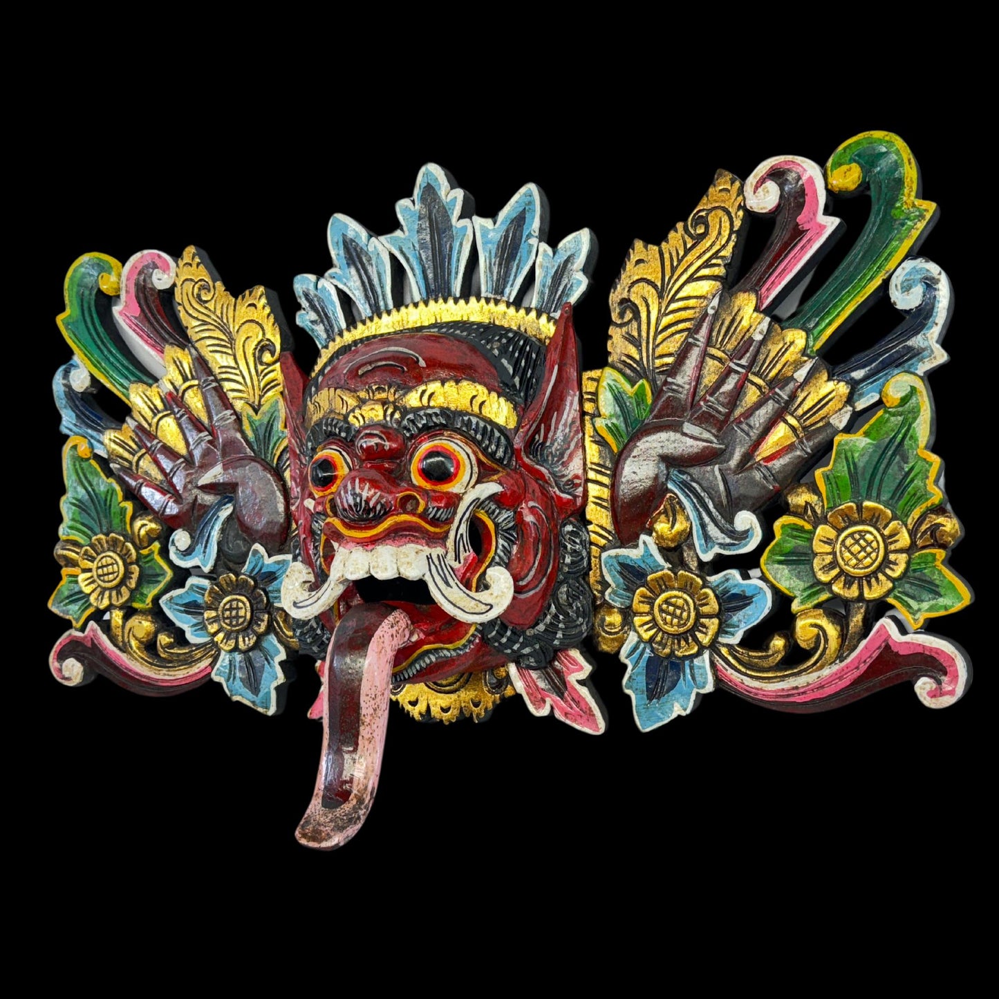 Balinese Mask Rakshasa Barong Demon Malevolent Supernatural Being Hand Carved wood Carving Bali Folk Art Wall Decor