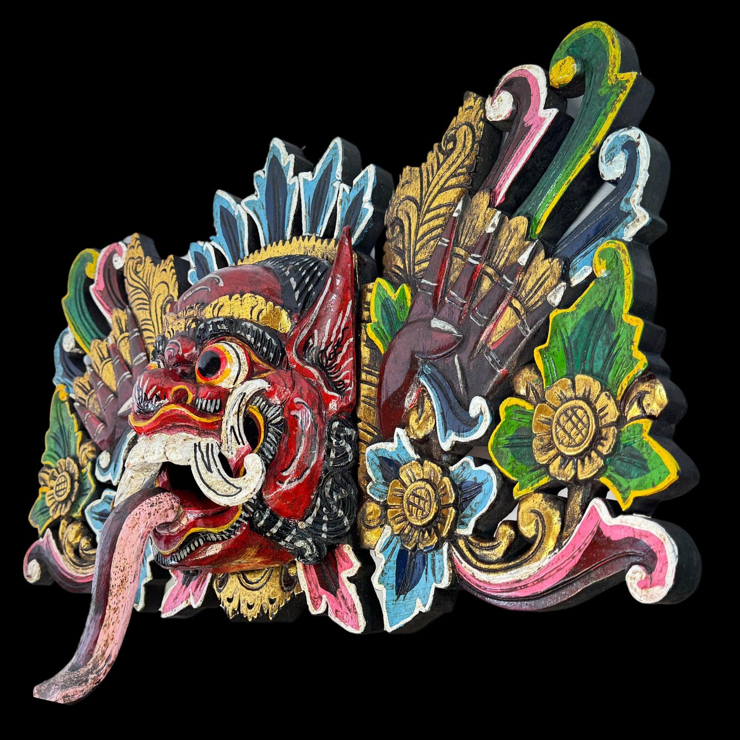 Balinese Mask Rakshasa Barong Demon Malevolent Supernatural Being Hand Carved wood Carving Bali Folk Art Wall Decor