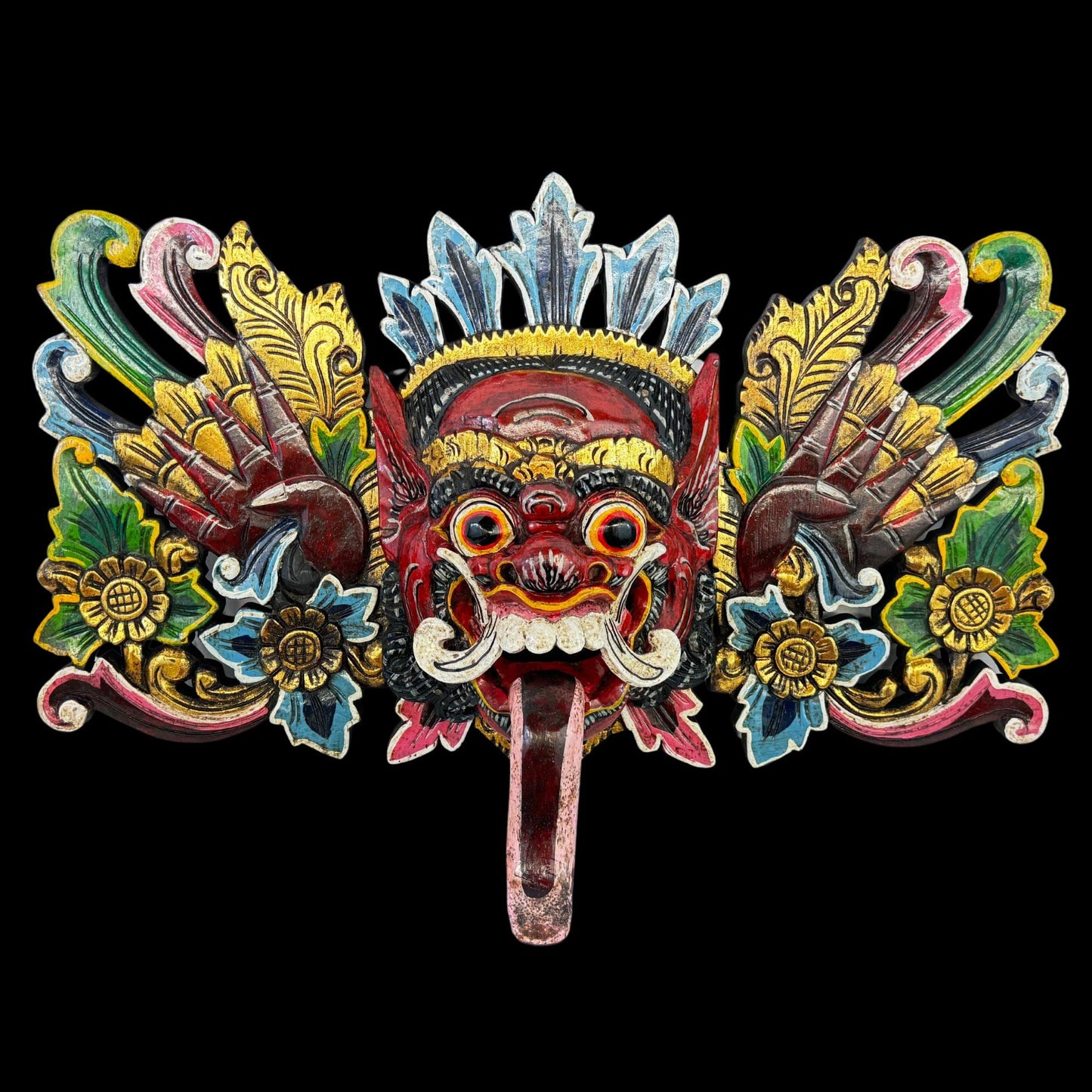 Balinese Mask Rakshasa Barong Demon Malevolent Supernatural Being Hand Carved wood Carving Bali Folk Art Wall Decor