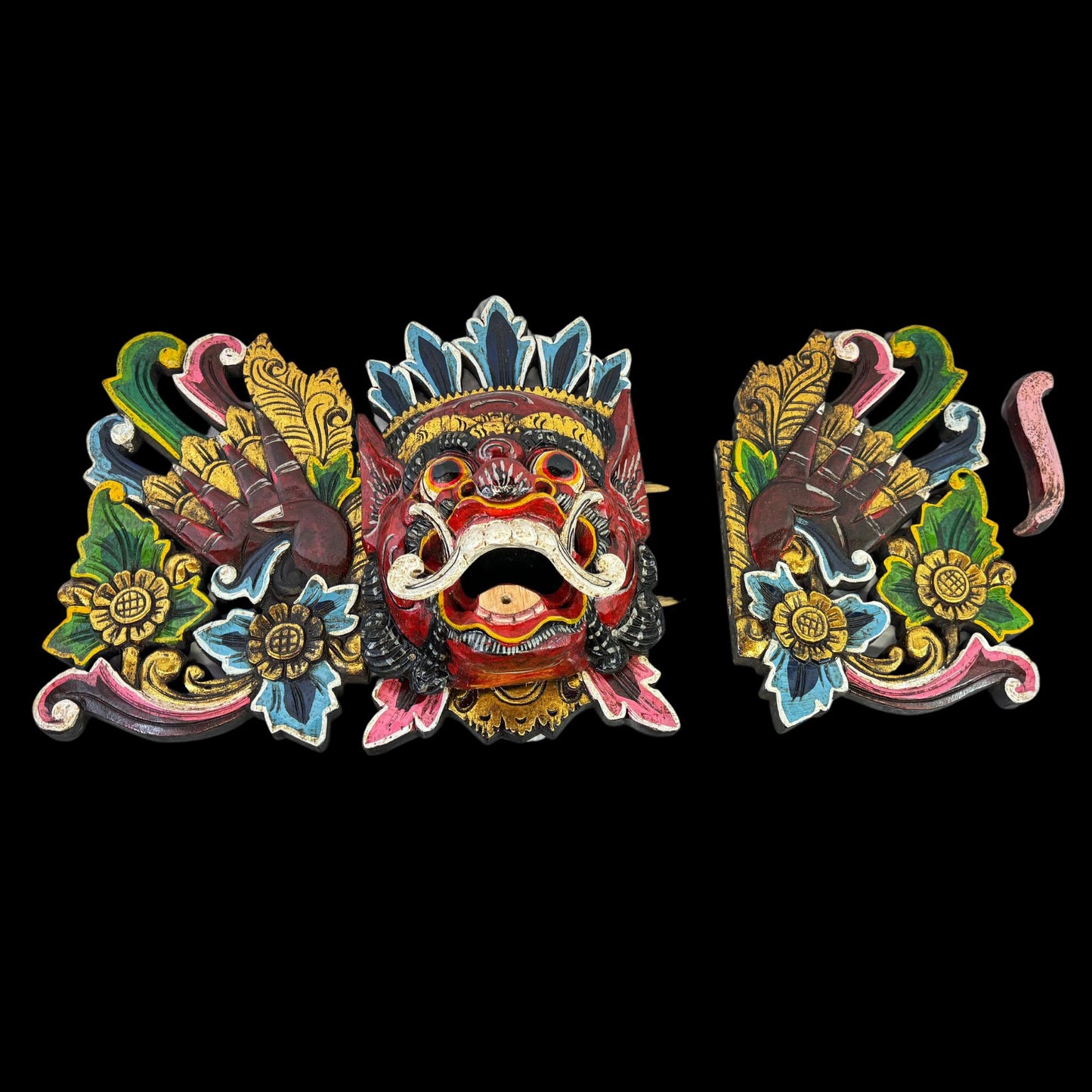 Balinese Mask Rakshasa Barong Demon Malevolent Supernatural Being Hand Carved wood Carving Bali Folk Art Wall Decor