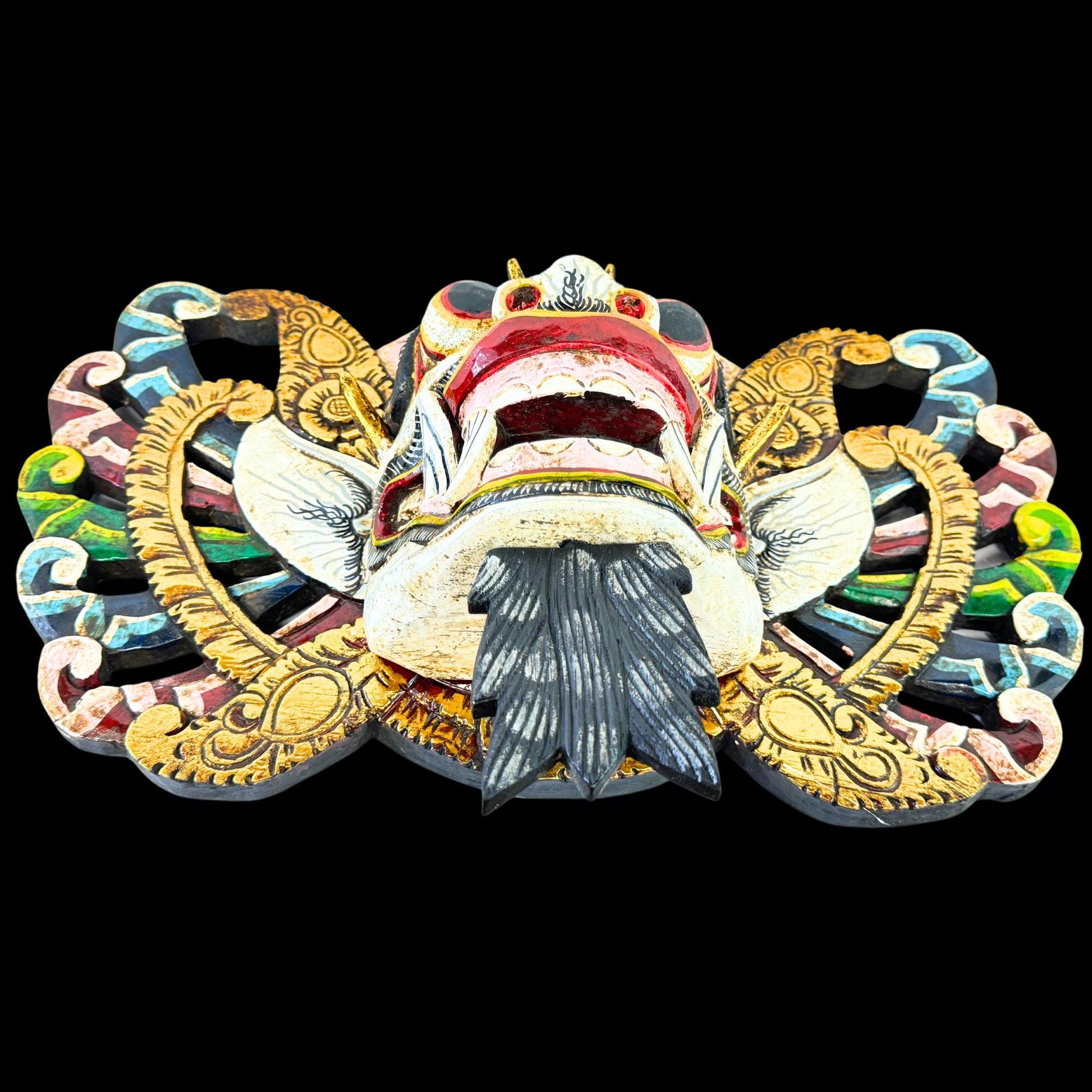 Balinese Mask Barong Protector Guardian  Mask Polychrome Hand Carved wood Carving Bali Folk Art Wall Decor - Acadia World Traders
