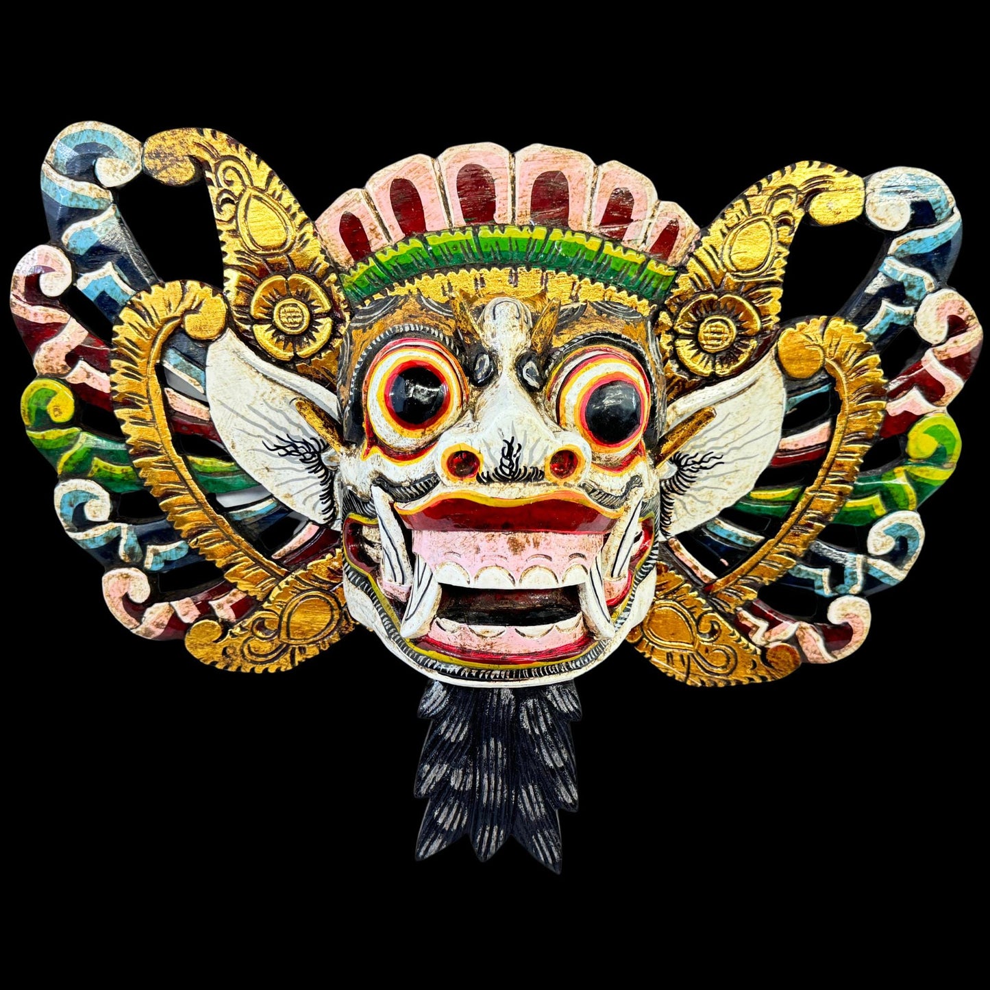 Balinese Mask Barong Protector Guardian  Mask Polychrome Hand Carved wood Carving Bali Folk Art Wall Decor - Acadia World Traders