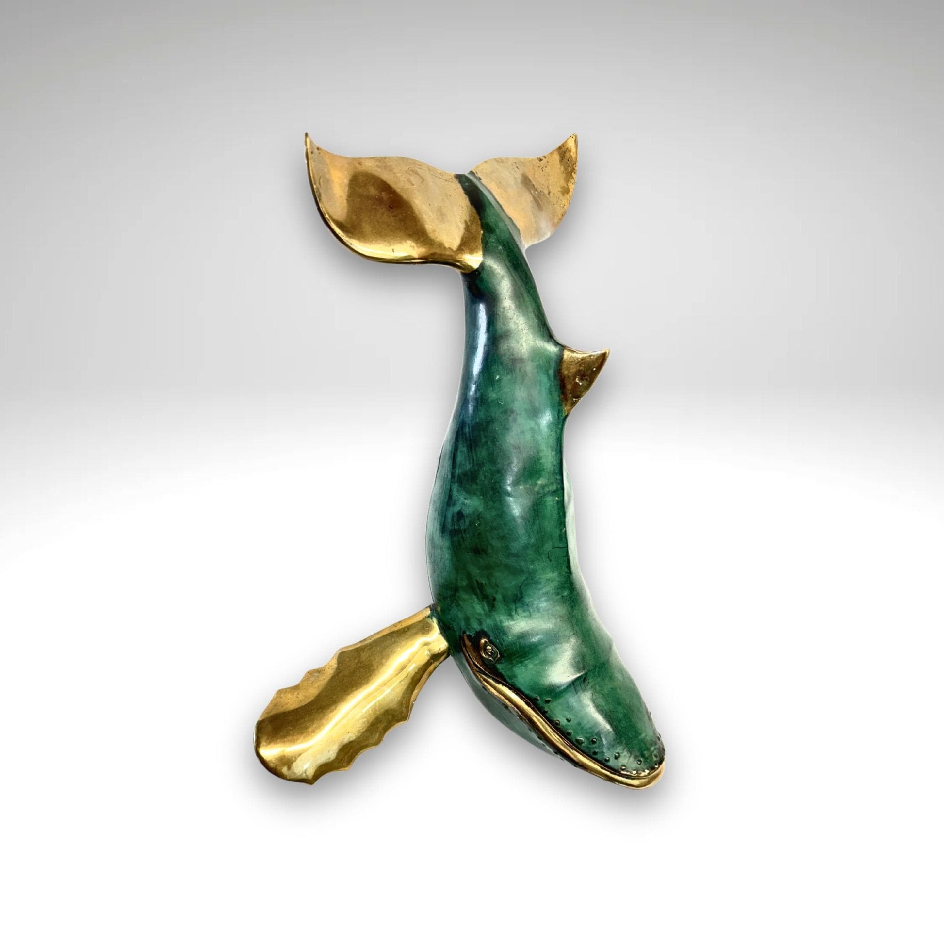 Humpback Whale Statue  Sealife Marine Life Nautical Tabletop Decor Verdigris Genuine Lost Wax Bronze art - Acadia World Traders