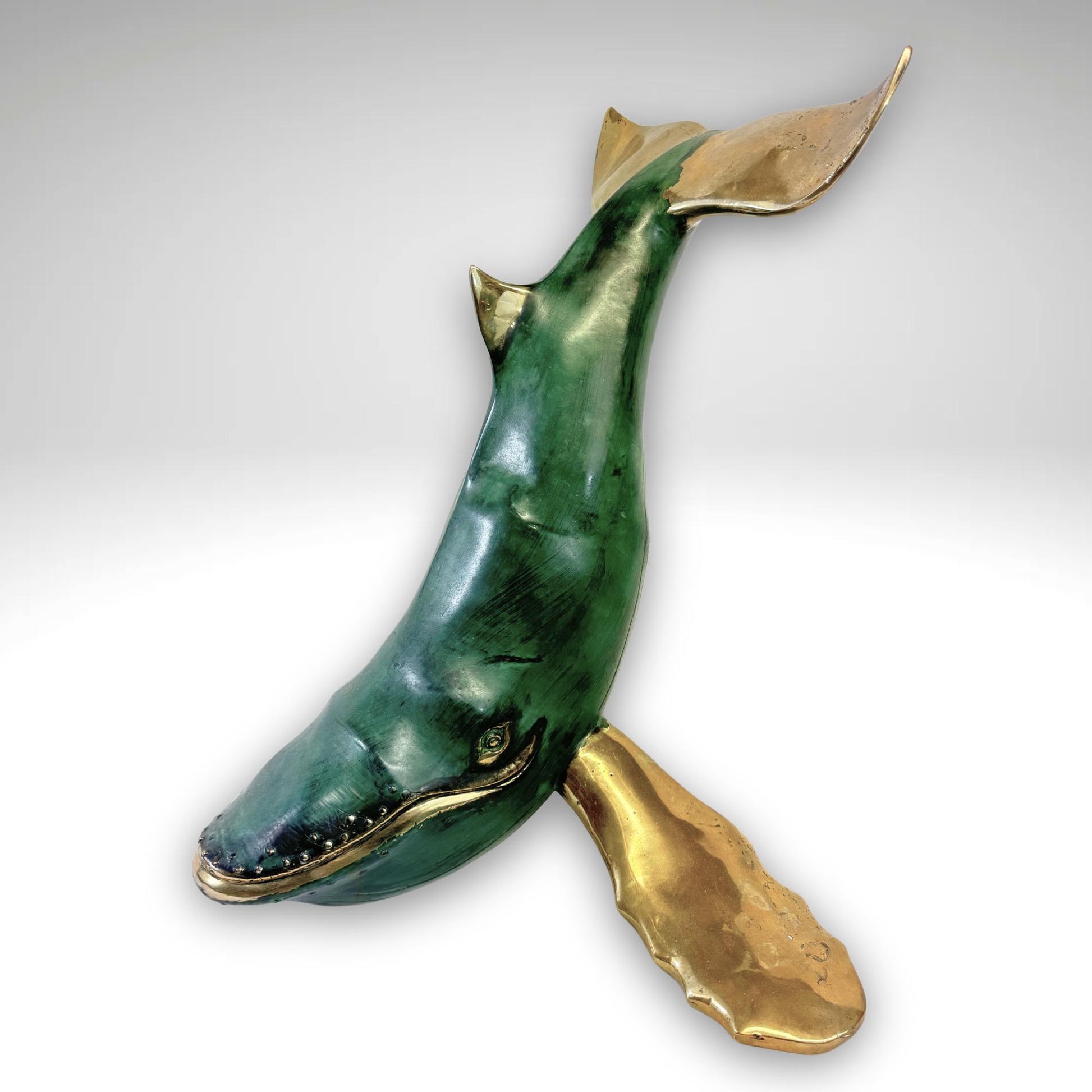 Humpback Whale Statue  Sealife Marine Life Nautical Tabletop Decor Verdigris Genuine Lost Wax Bronze art - Acadia World Traders
