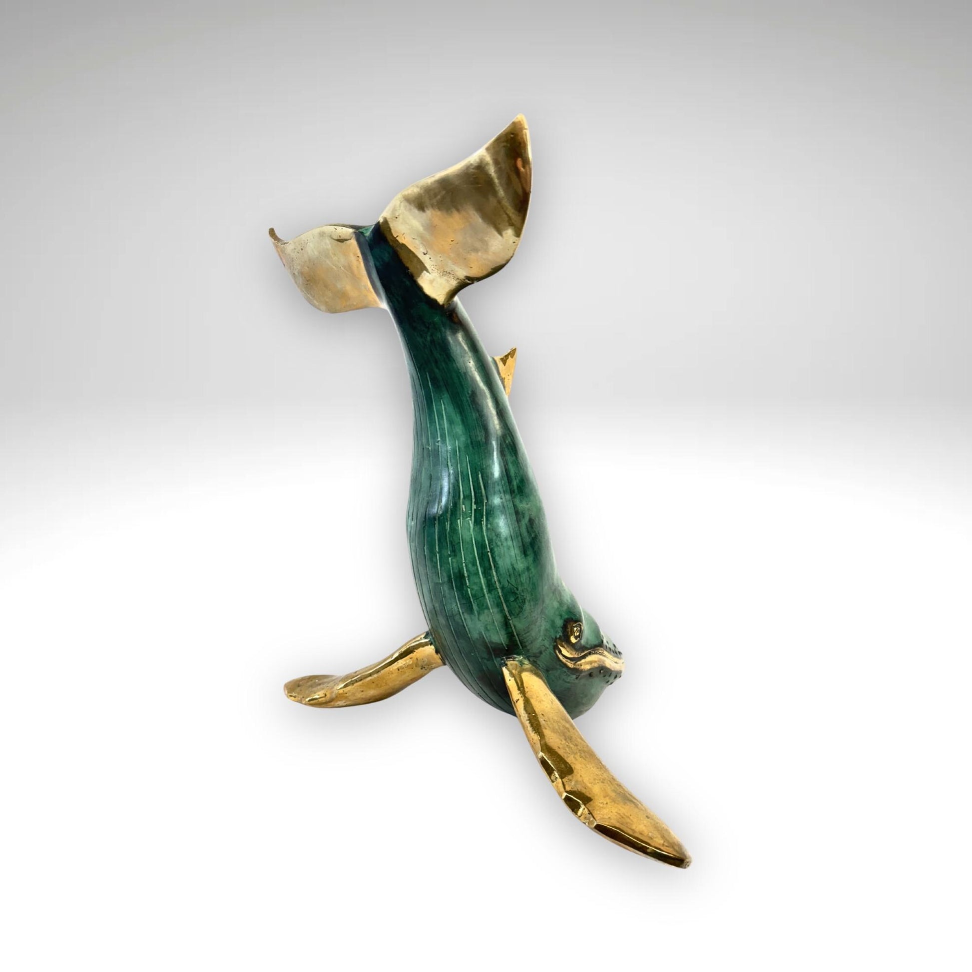 Humpback Whale Statue  Sealife Marine Life Nautical Tabletop Decor Verdigris Genuine Lost Wax Bronze art - Acadia World Traders