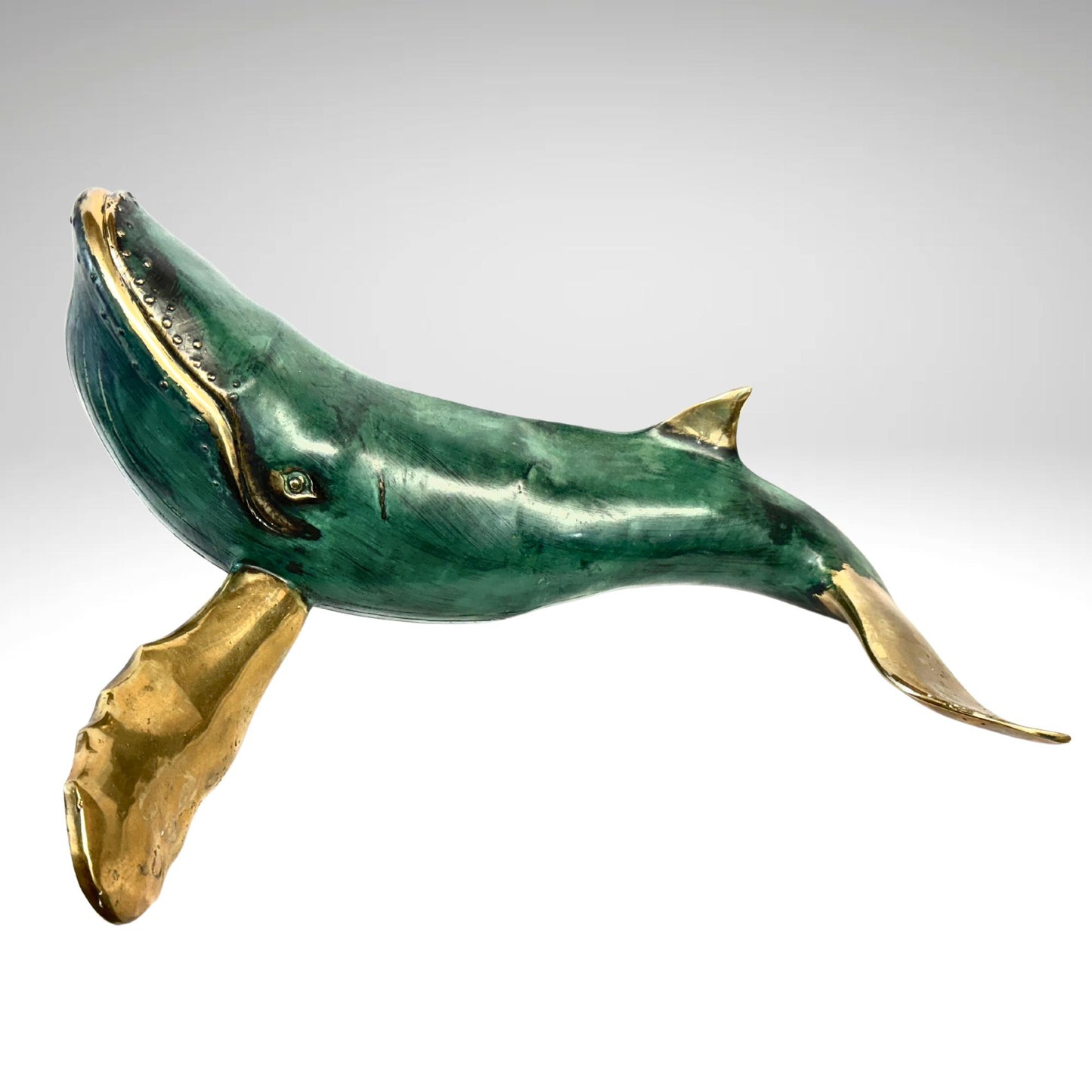 Humpback Whale Statue  Sealife Marine Life Nautical Tabletop Decor Verdigris Genuine Lost Wax Bronze art - Acadia World Traders