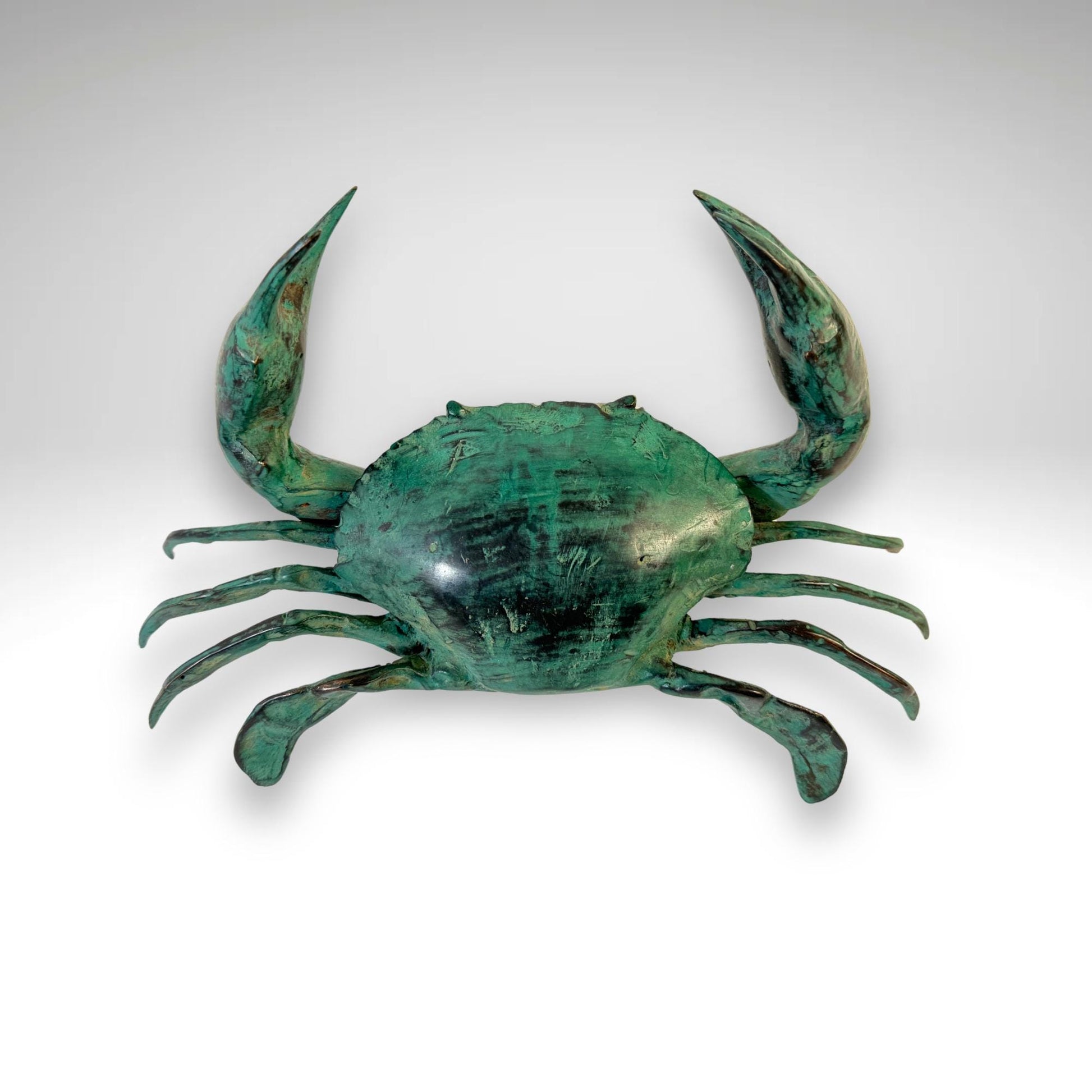Green Crab Crustacean Statue Sealife Marine Life Nautical Beach Tabletop Decor Verdigris Genuine Lost Wax Bronze art - Acadia World Traders