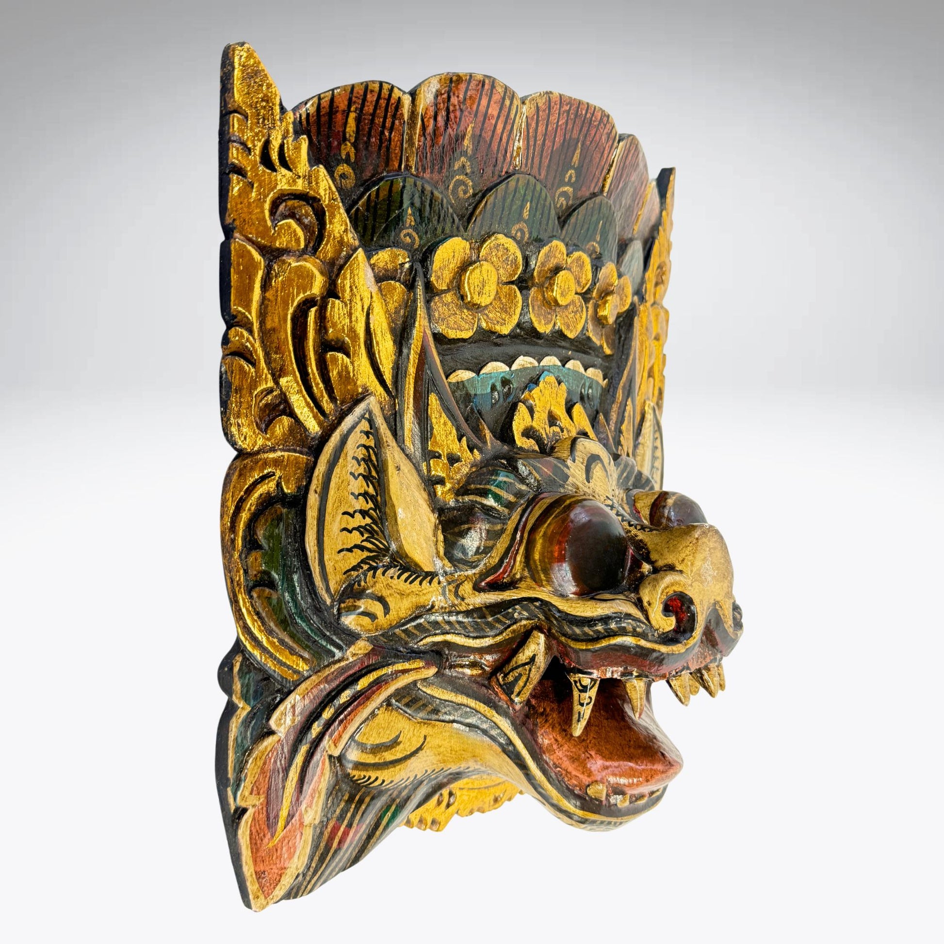 Balinese Mask Barong Singa Lion Mask Protector Guardian Polychrome Hand Carved Wood Bali Folk Art wooden Mask Wall Decor - Acadia World Traders