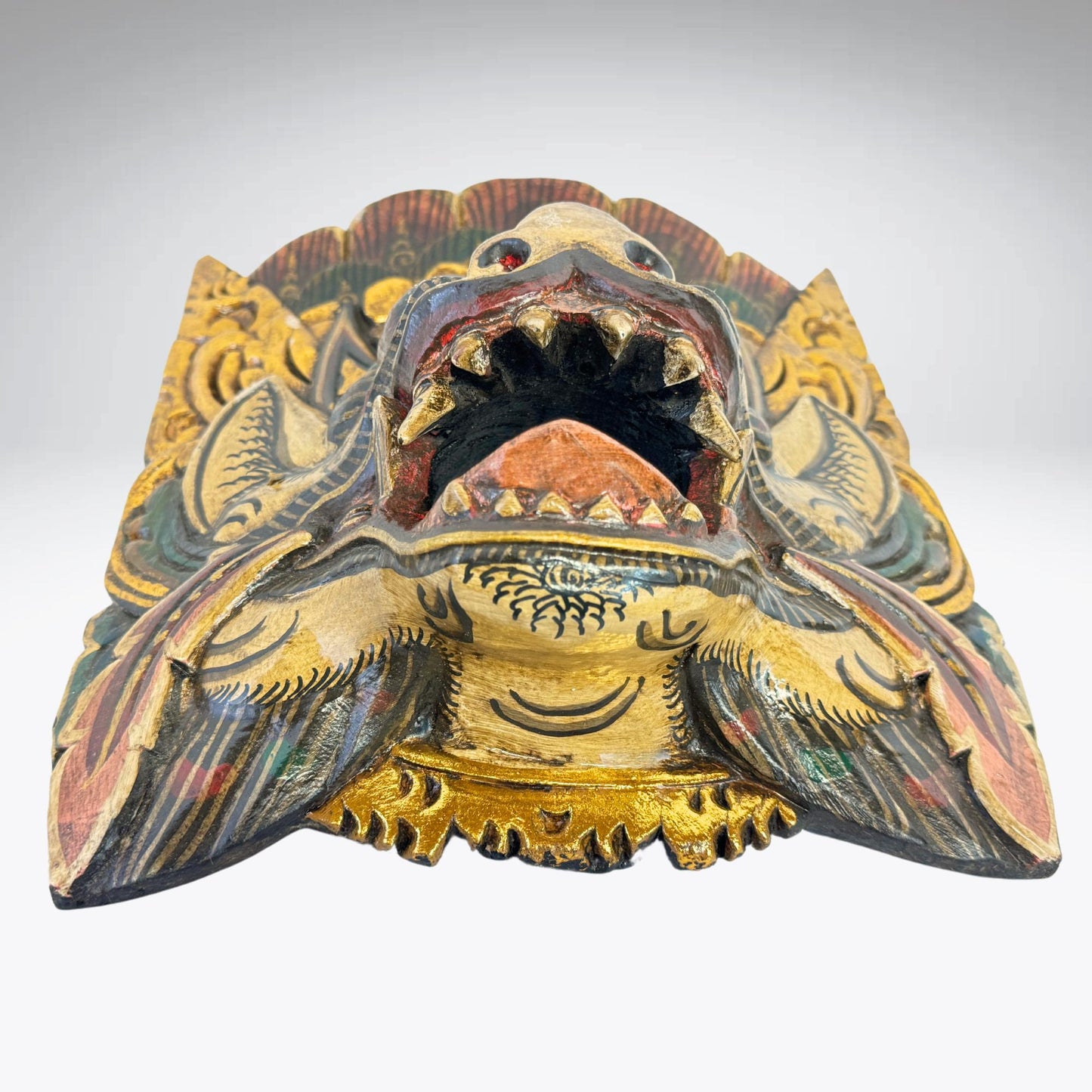 Balinese Mask Barong Singa Lion Mask Protector Guardian Polychrome Hand Carved Wood Bali Folk Art wooden Mask Wall Decor - Acadia World Traders