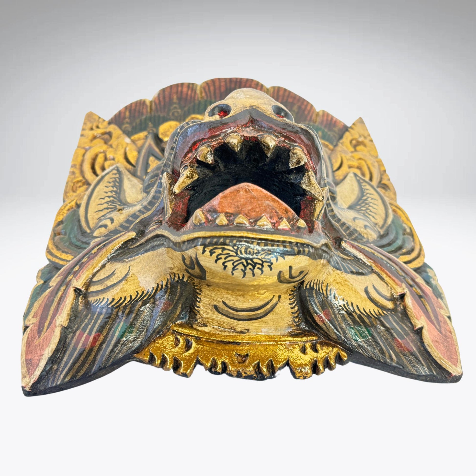 Balinese Mask Barong Singa Lion Mask Protector Guardian Polychrome Hand Carved Wood Bali Folk Art wooden Mask Wall Decor - Acadia World Traders