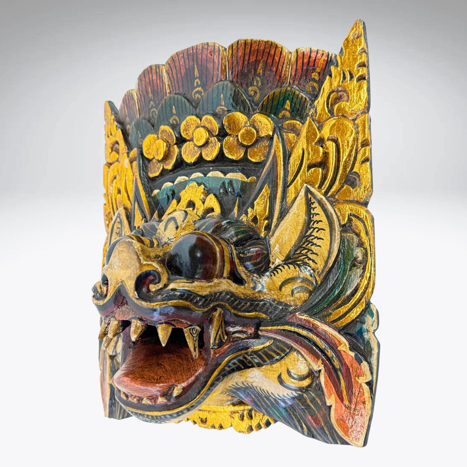 Balinese Mask Barong Singa Lion Mask Protector Guardian Polychrome Hand Carved Wood Bali Folk Art wooden Mask Wall Decor - Acadia World Traders