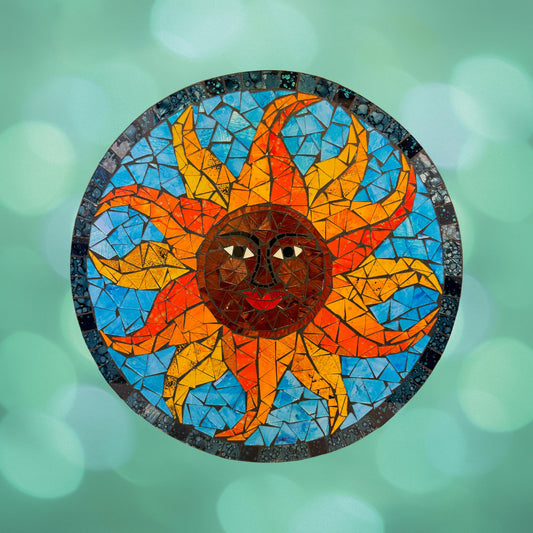Sun Sunburst Mosaic Wall Art Plaque Panel Hand Painted Glass Bali Handicraft Boho Decor - Acadia World Traders