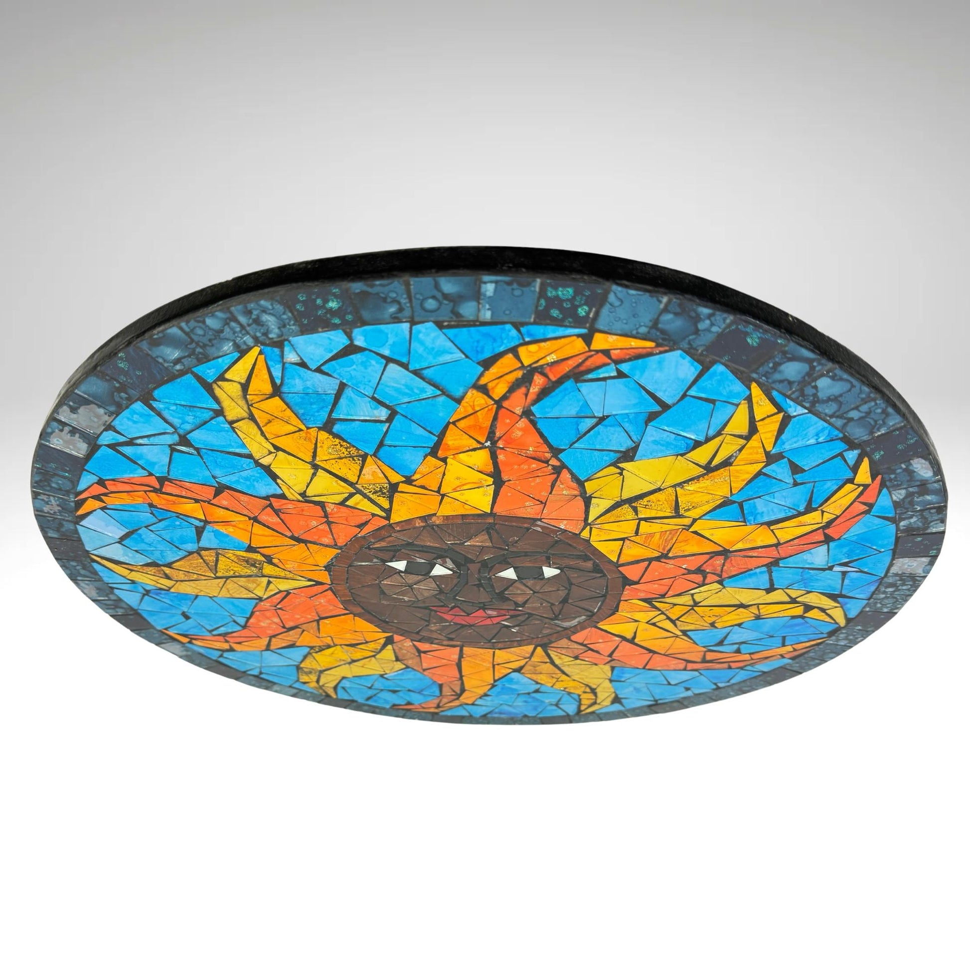 Sun Sunburst Mosaic Wall Art Plaque Panel Hand Painted Glass Bali Handicraft Boho Decor - Acadia World Traders