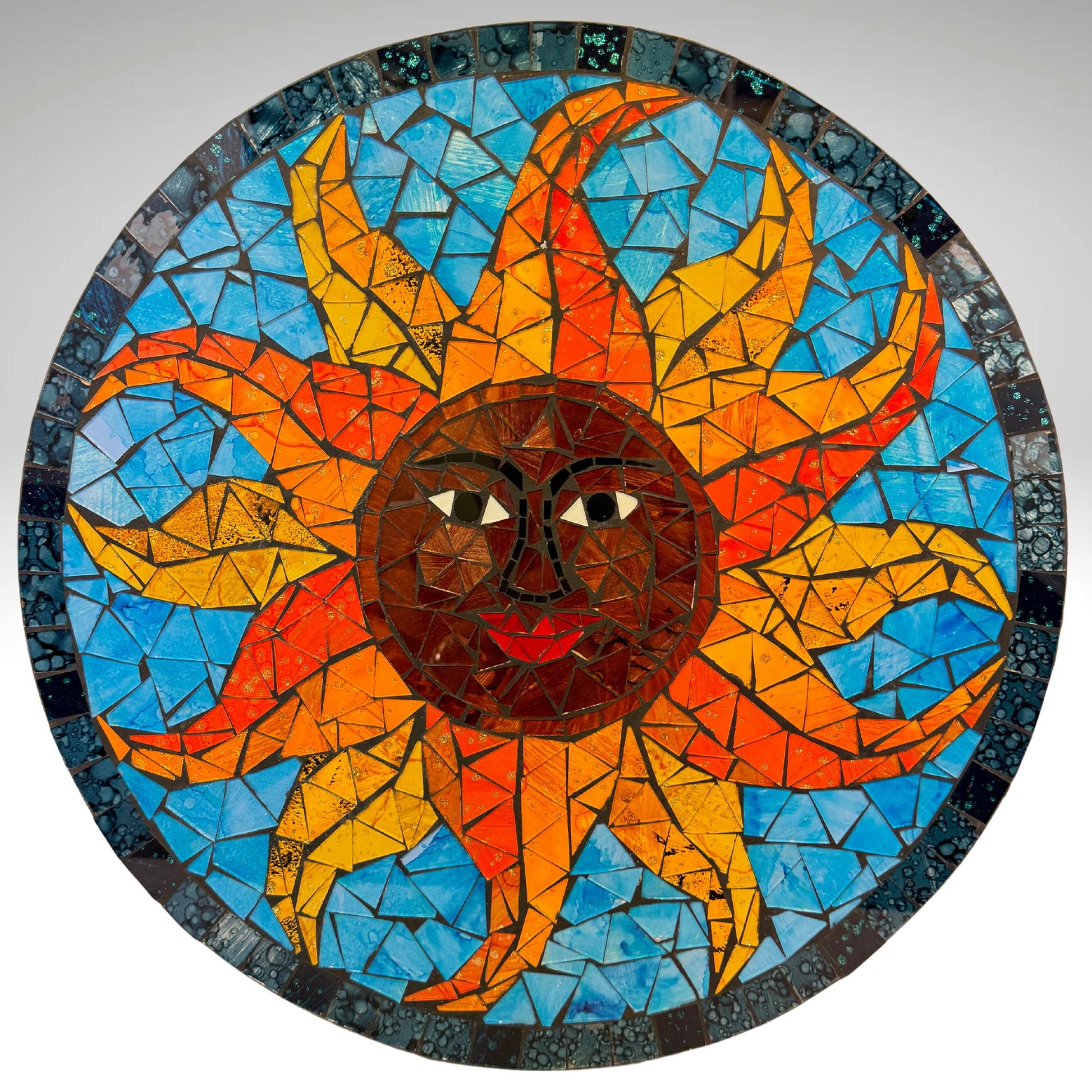 Sun Sunburst Mosaic Wall Art Plaque Panel Hand Painted Glass Bali Handicraft Boho Decor - Acadia World Traders