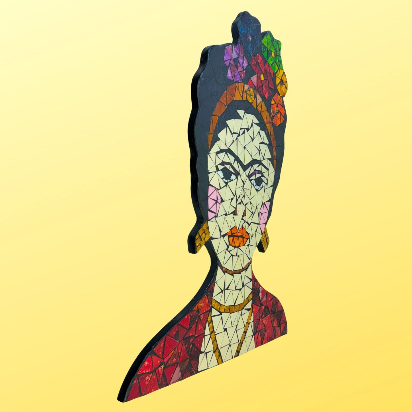 Frida Kahlo Feminist Icon Mosaic Wall Art Plaque Panel Hand Painted Glass Bali Handicraft Boho Decor - Acadia World Traders
