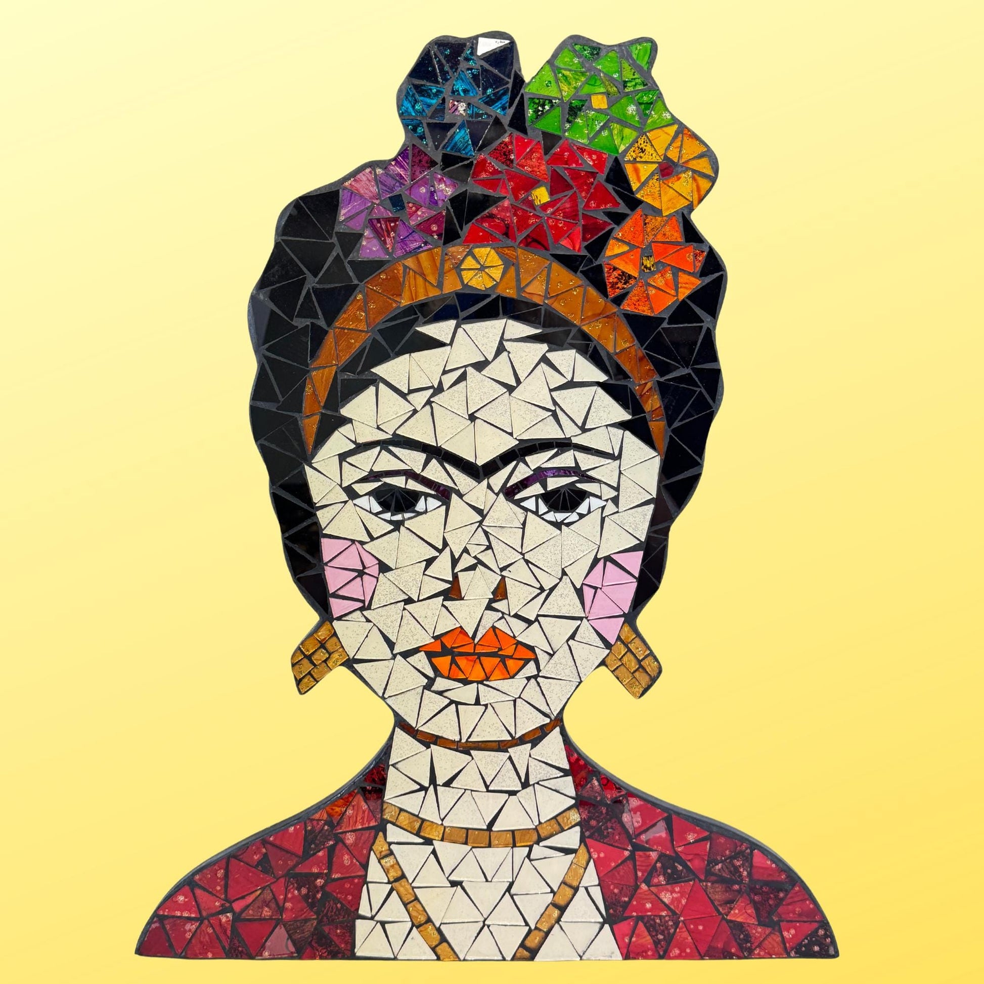 Frida Kahlo Feminist Icon Mosaic Wall Art Plaque Panel Hand Painted Glass Bali Handicraft Boho Decor - Acadia World Traders