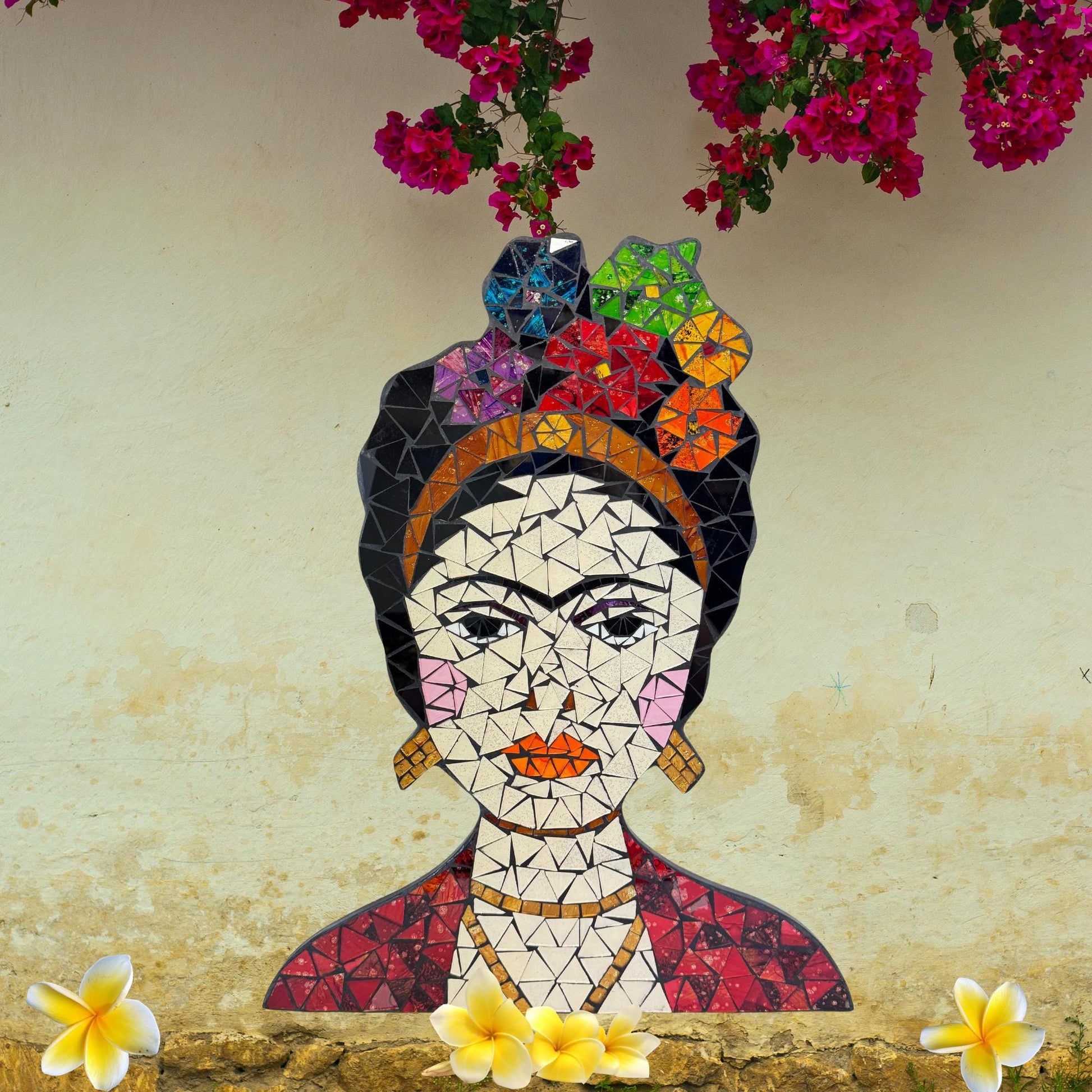 Frida Kahlo Feminist Icon Mosaic Wall Art Plaque Panel Hand Painted Glass Bali Handicraft Boho Decor - Acadia World Traders